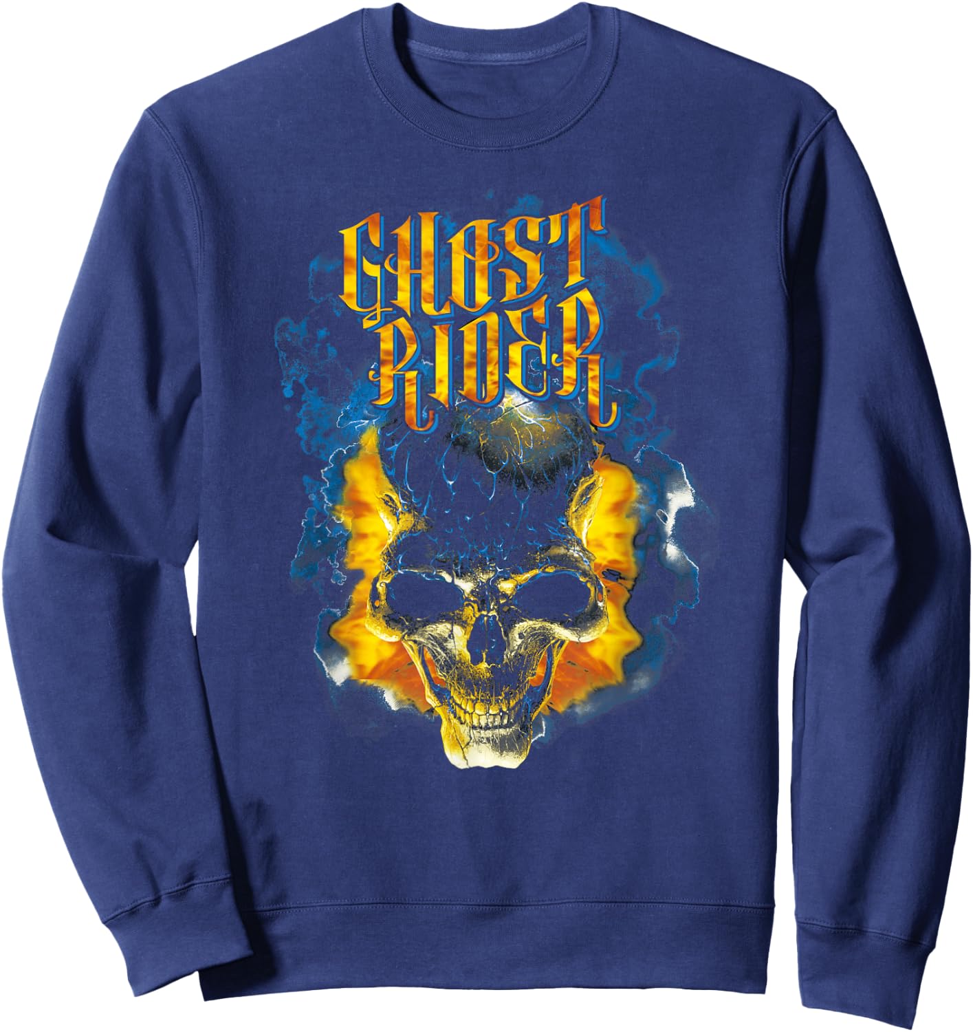 Marvel Ghost Rider Skull Urban Street Flames Graphic Sweatshirt - Sweatshirt | Navy