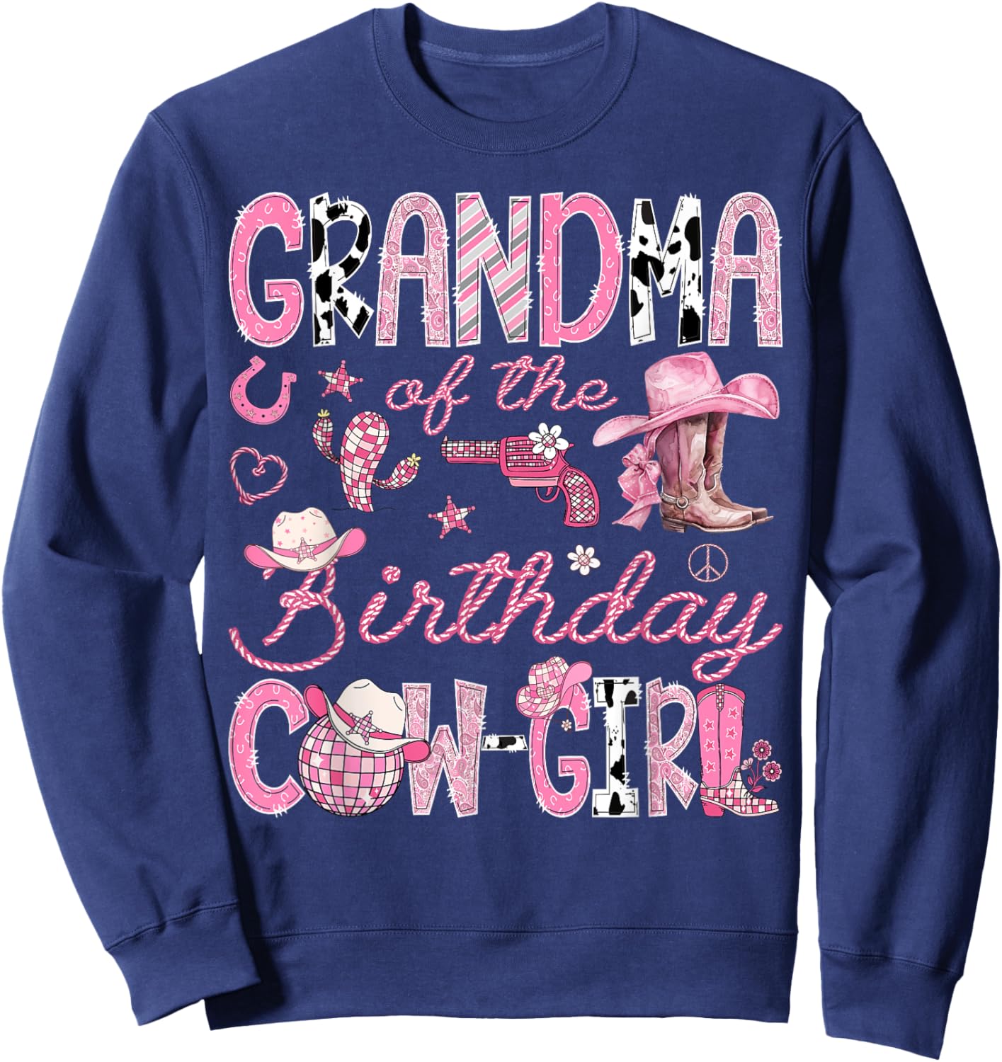 Grandma of The Birthday Cow-Girl Rodeo Western Coquette Sweatshirt - Sweatshirt | Navy