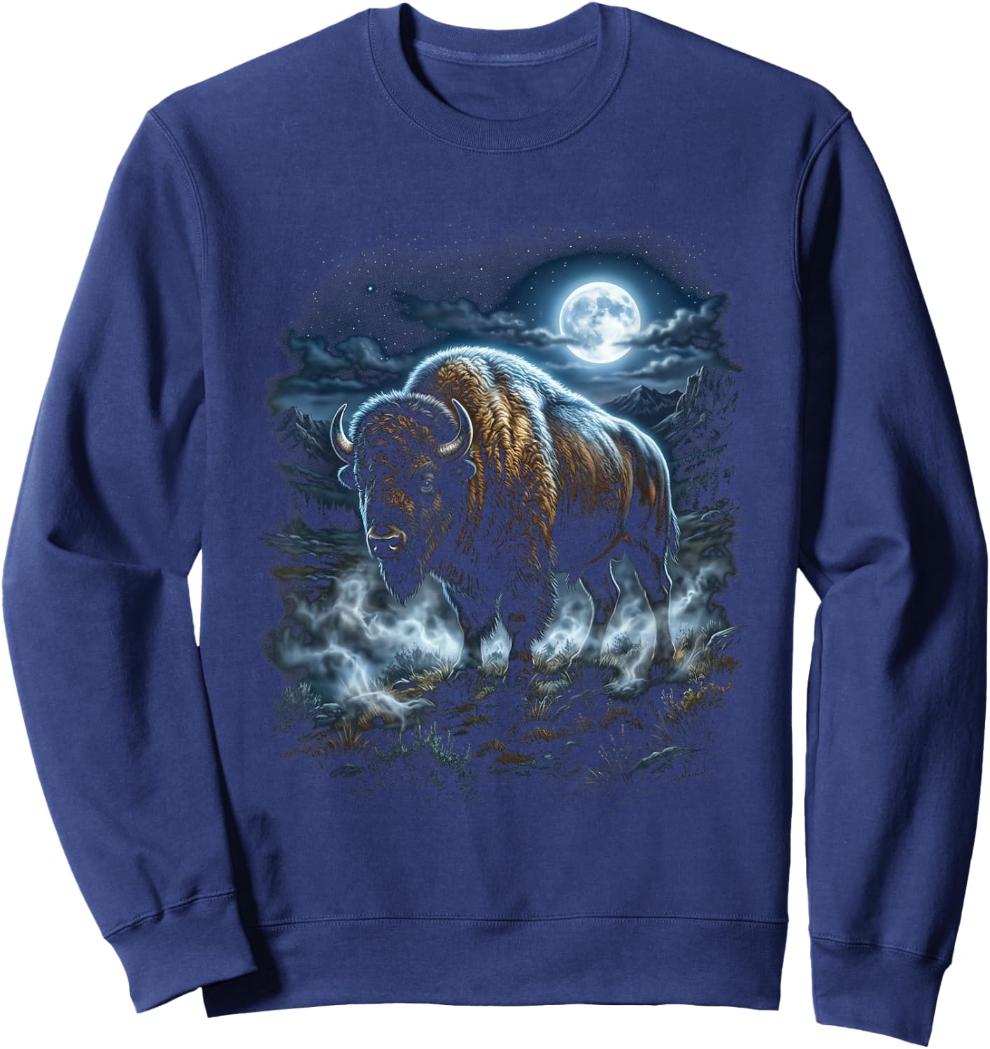 Retro Bison Moonlight American Buffalo Sweatshirt - Sweatshirt | Navy