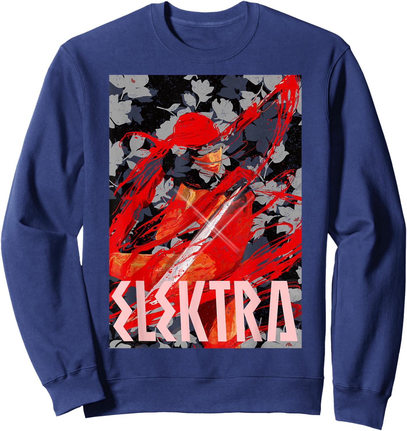 Marvel Elektra The Secret Floral Assassin Graphic Sweatshirt - Sweatshirt | Navy