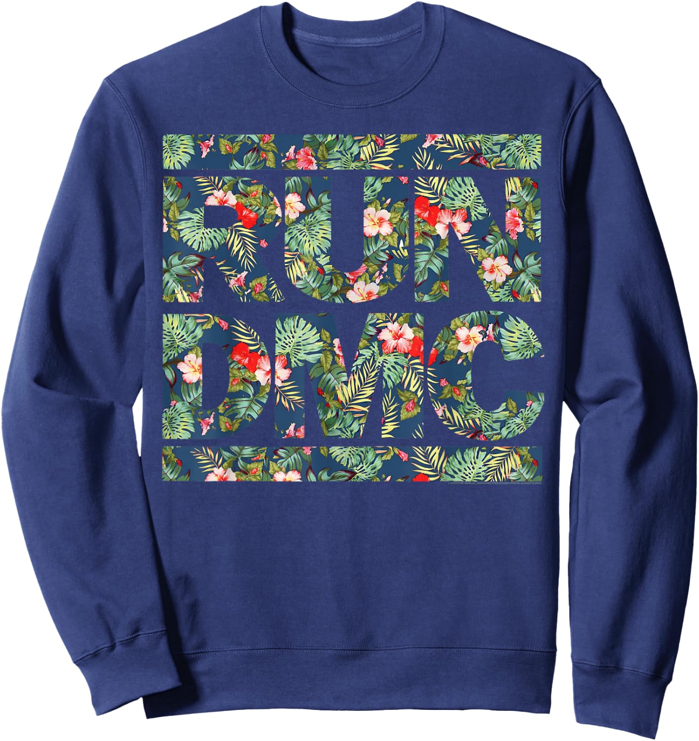 Run DMC Official Floral Blue Logo Sweatshirt - Sweatshirt | Navy