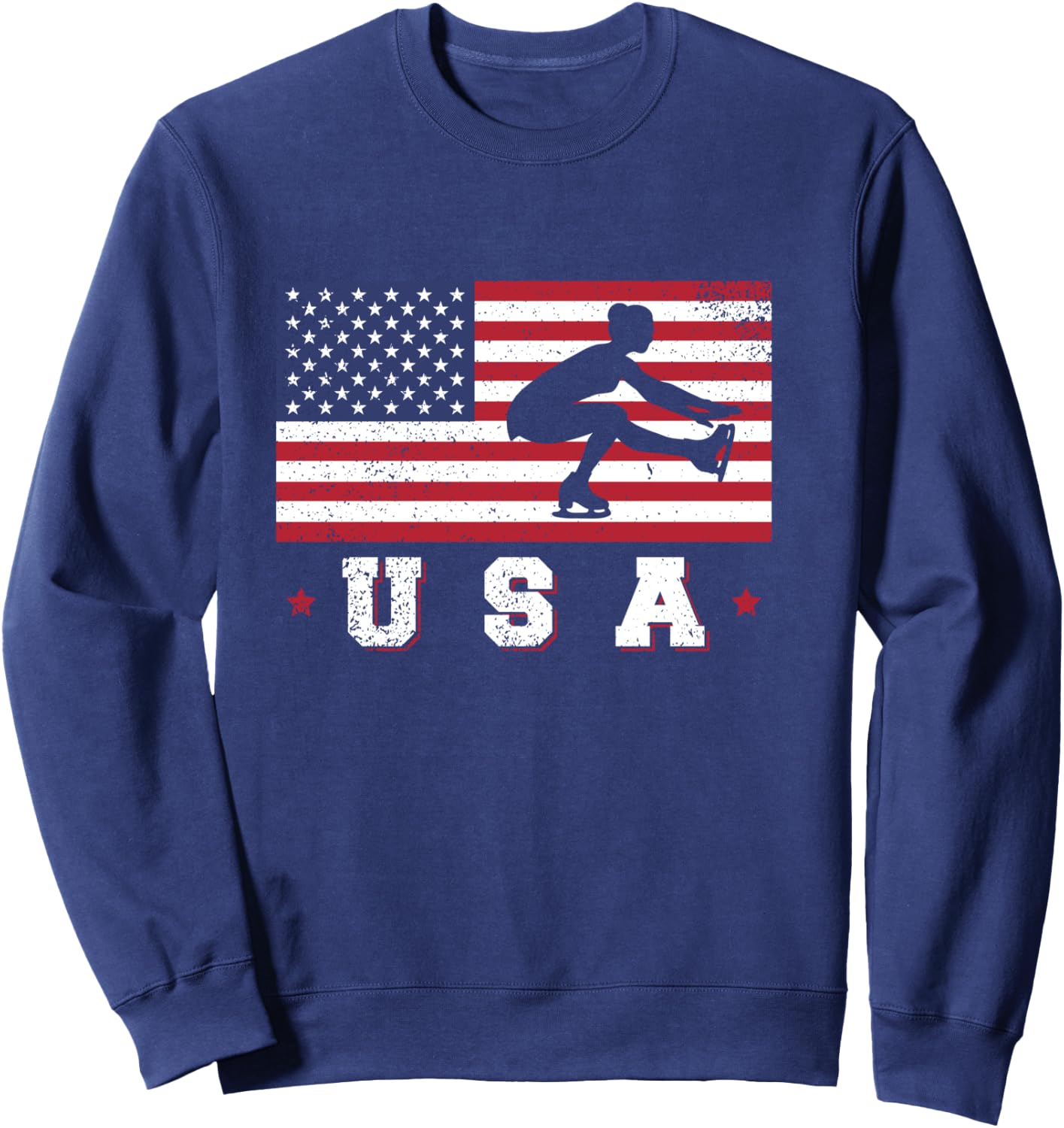 American USA Flag Ice Figure Skating Patriotic Gift Sweatshirt - Sweatshirt | Navy