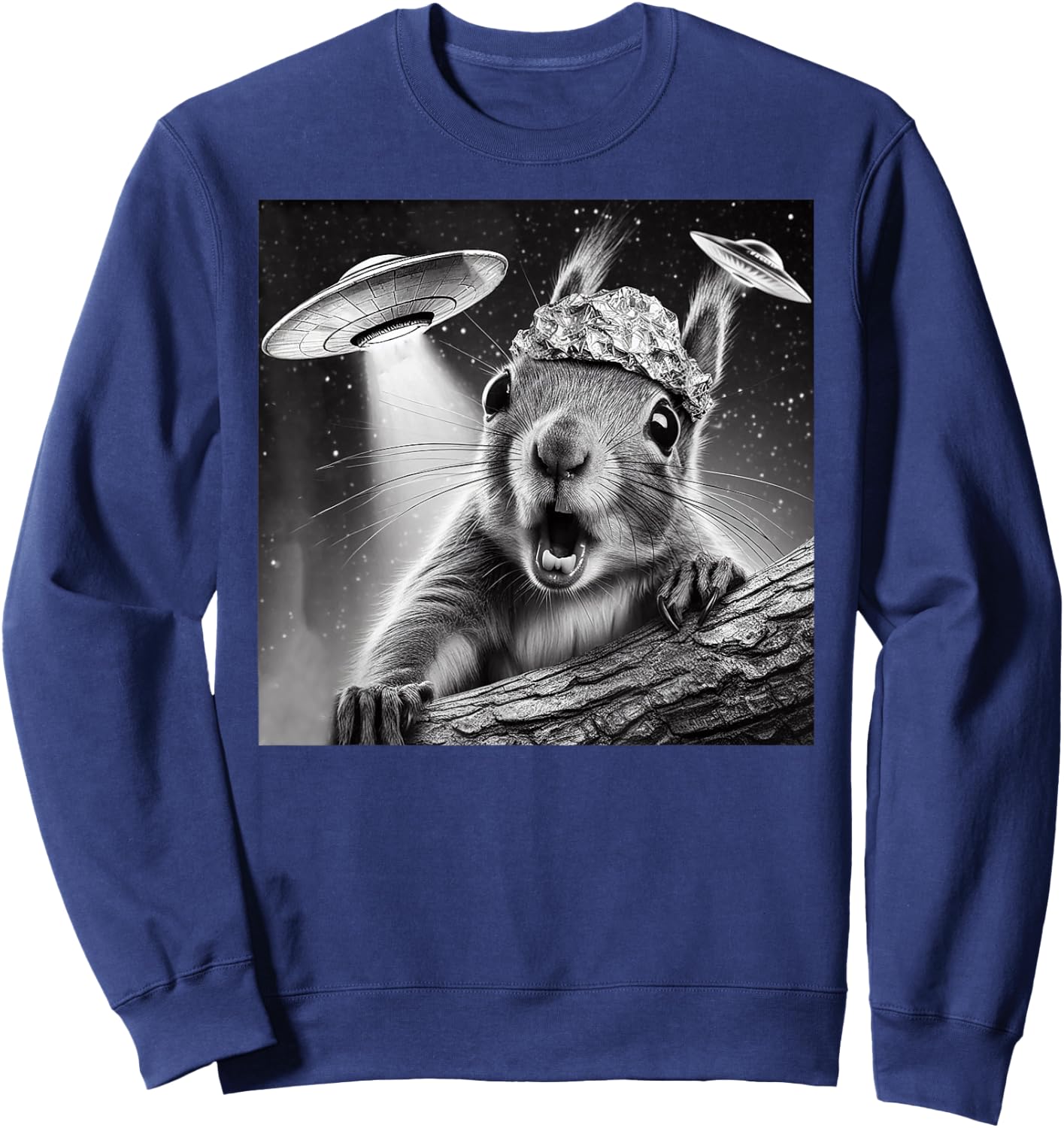 Funny Alien Squirrel Selfie With Alu Hat UFO Encounter Sweatshirt - Sweatshirt | Navy