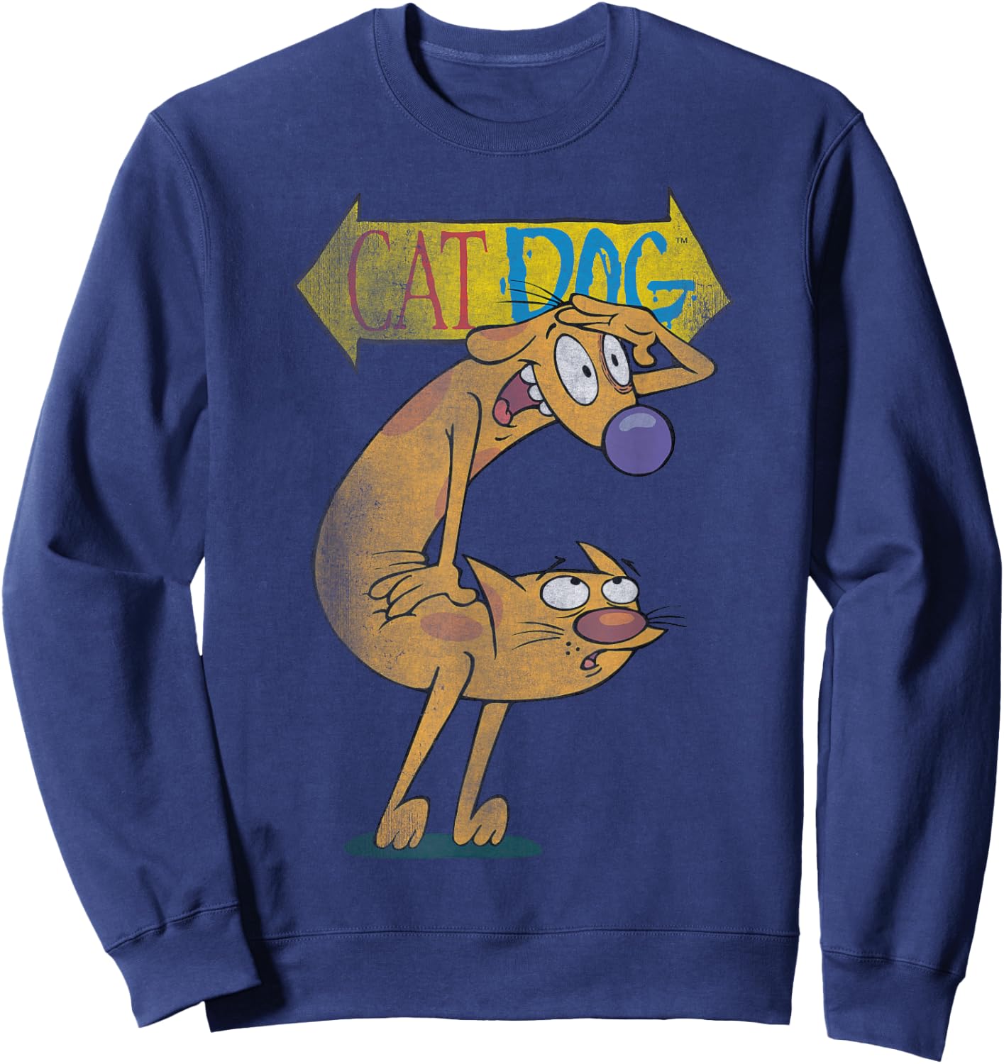Nickelodeon Classic Nickelodeon CatDog Character Logo T Shirt, Black, Small US Sweatshirt - Sweatshirt | Navy