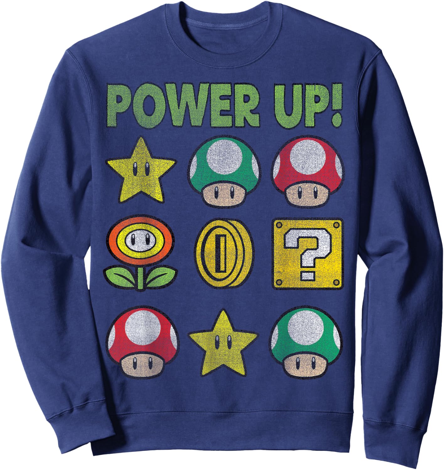 Super Mario Power Up Items Vintage Graphic Sweatshirt - Sweatshirt | Navy