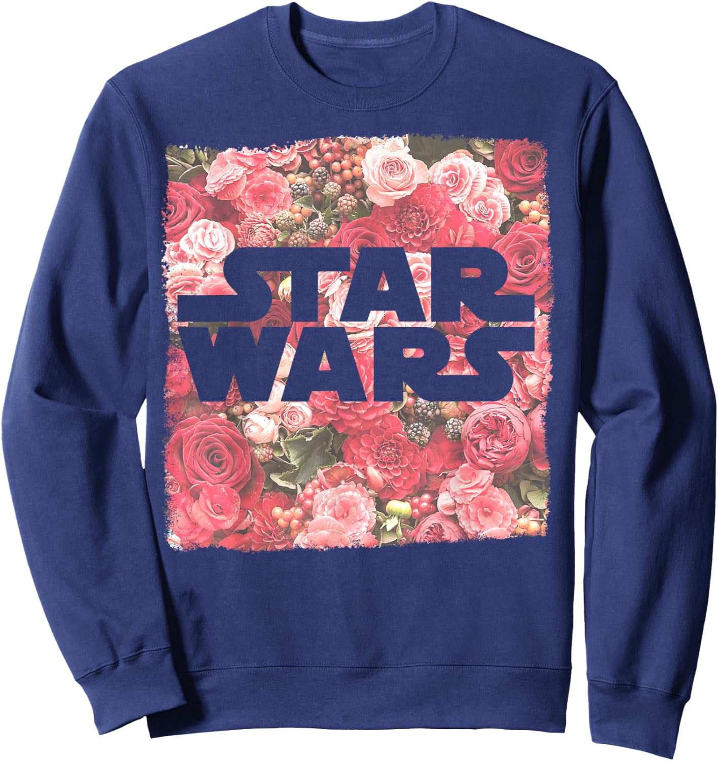 Star Wars Rose Floral Print Logo Fill Pattern Sweatshirt - Sweatshirt | Navy