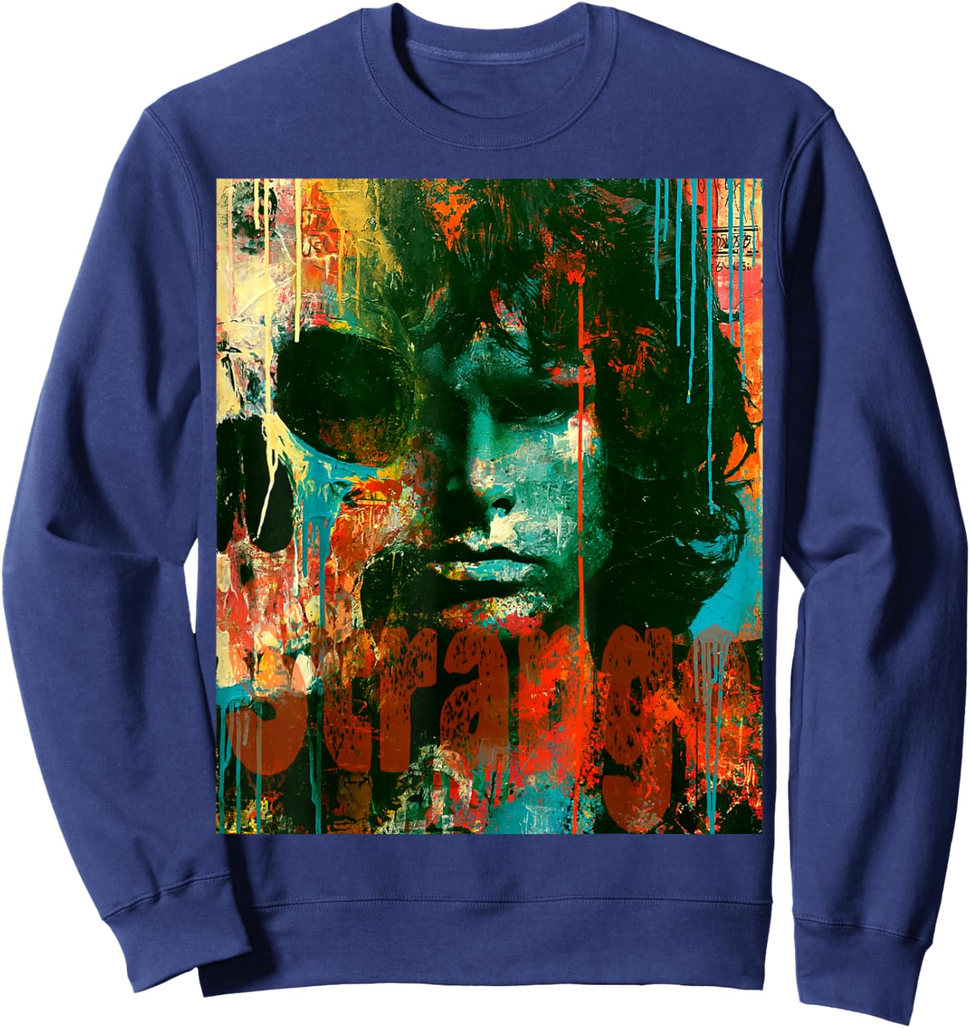 Abstract,Psychedelic Grunge,Vintage Music Inspired Graphic Sweatshirt - Sweatshirt | Navy