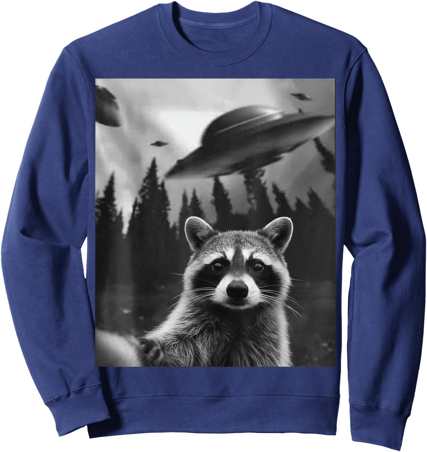 Funny Alien Raccoon UFO Retro Sci Fi Space Humor Men Women Sweatshirt - Sweatshirt | Navy