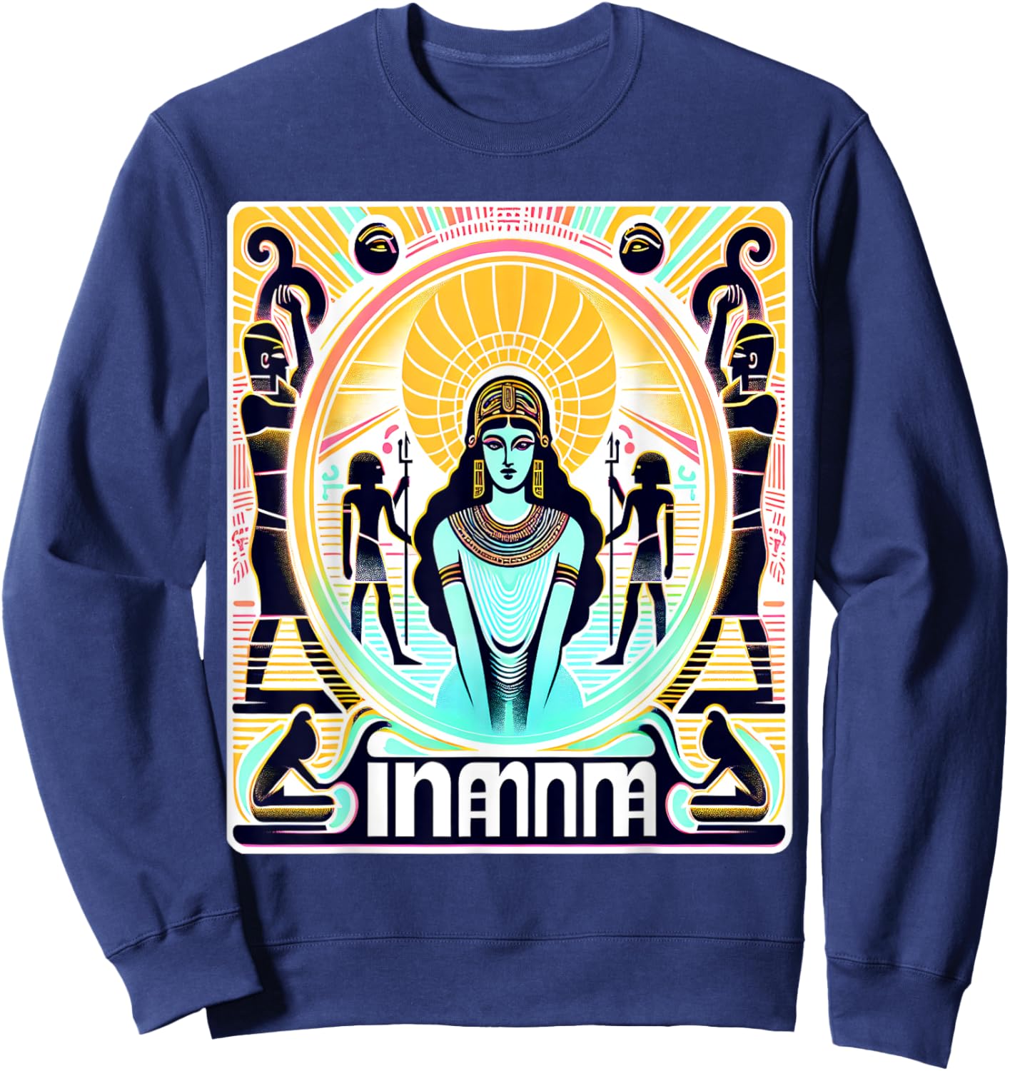 Inanna Sumerian Deity Mythology -Adults Black Small Ancient Mythology Themed Graphic Retro Unique Ancient Sumerian Mythology Theme Sweatshirt - Sweatshirt | Navy
