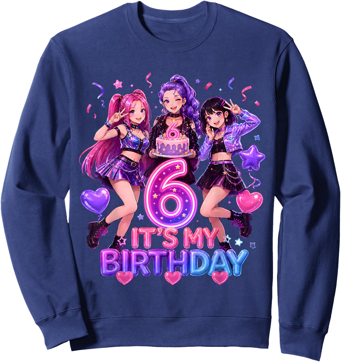 Kids It's My 6th K Pop Birthday Girl 6 Year Old K-Pop Bday Sweatshirt - Sweatshirt | Navy