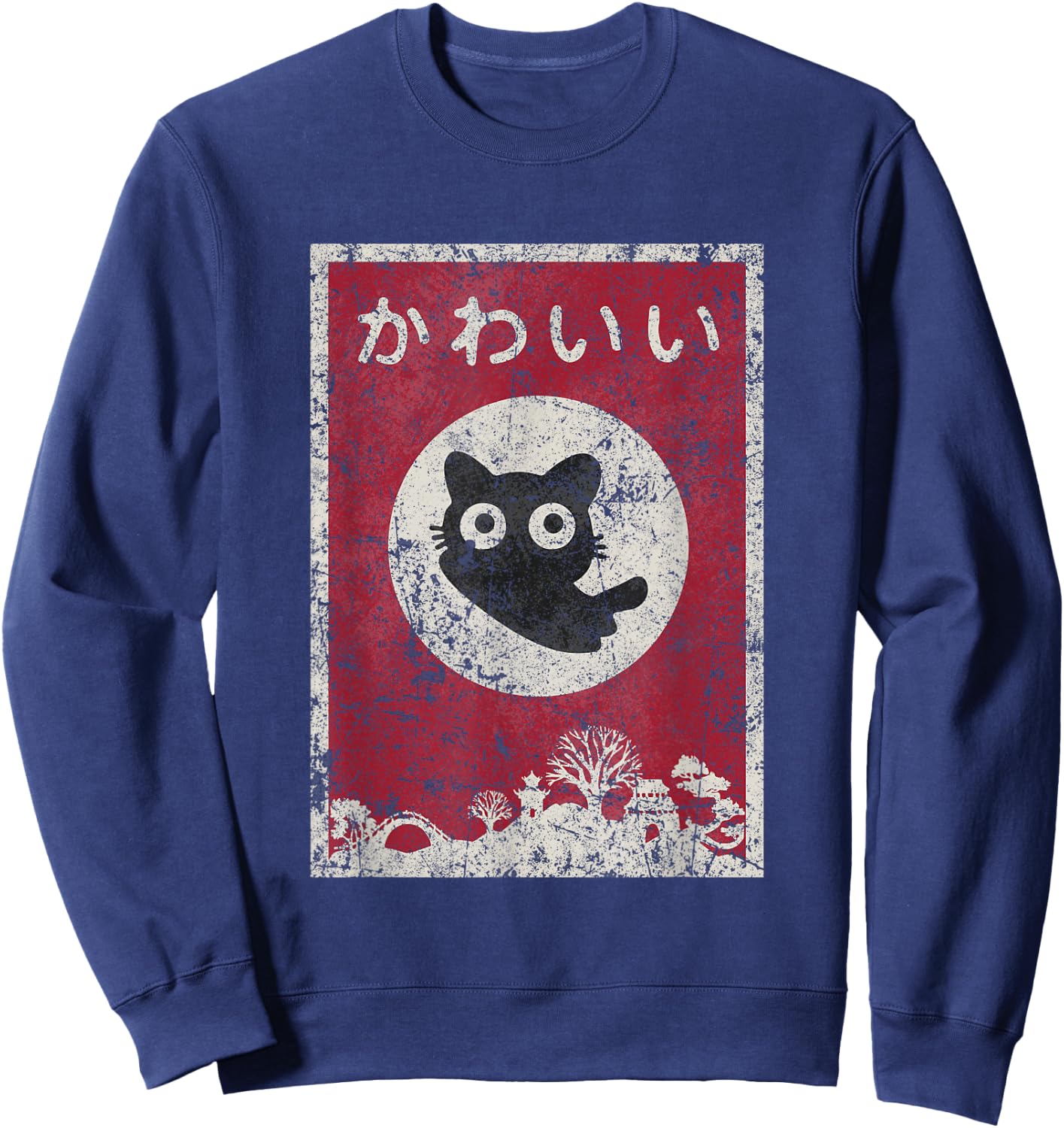 Kawaii cat Japanese black anime cat Sweatshirt - Sweatshirt | Navy