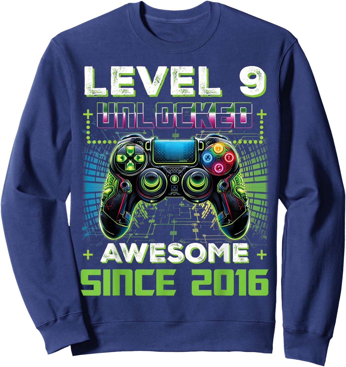 Level 9 Unlocked Video Game 9th Birthday Gamer Boys Son Sweatshirt - Sweatshirt | Navy