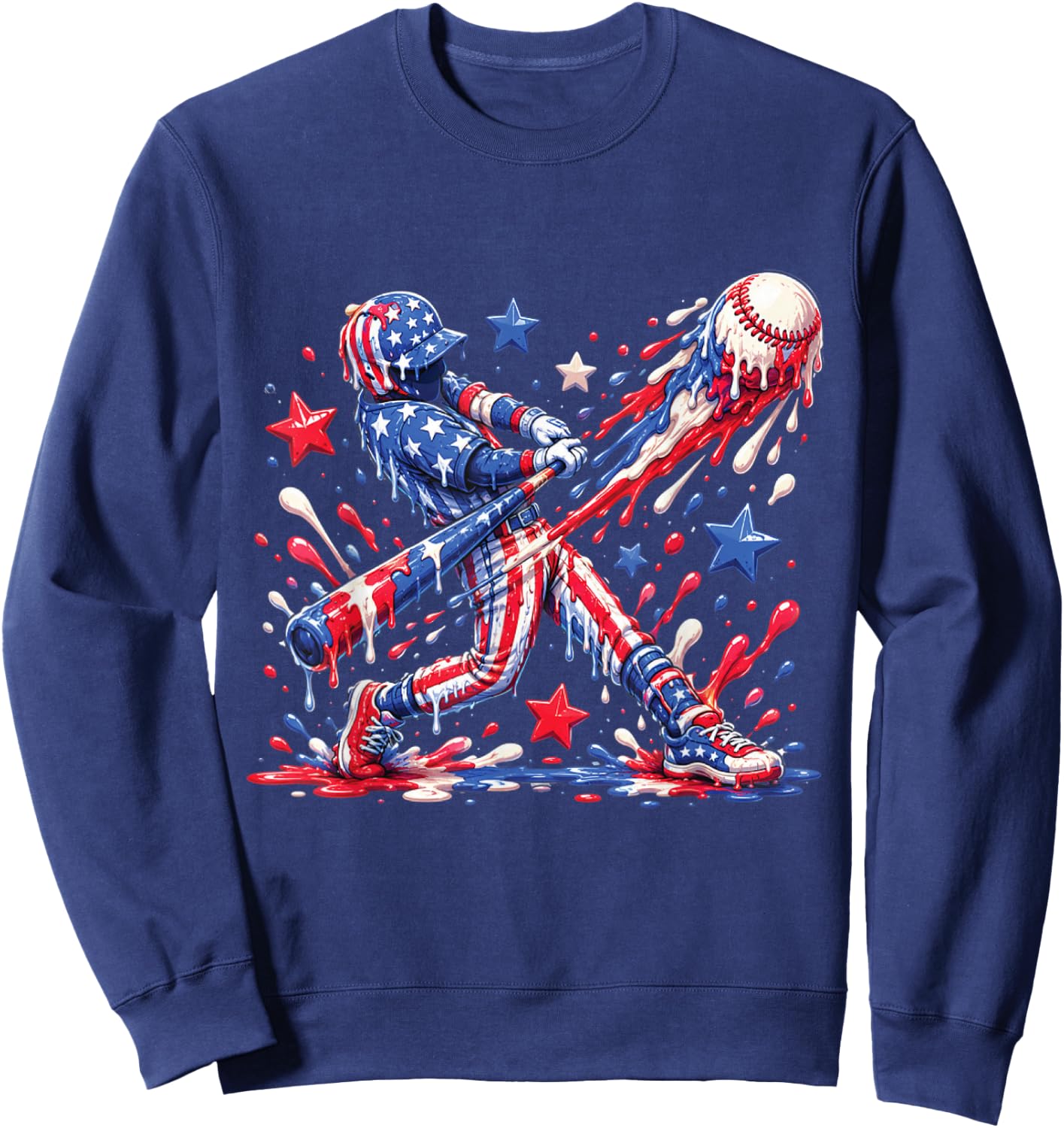 Baseball Drip Ice Cream 4th of July American USA Flag Boys Sweatshirt - Sweatshirt | Navy