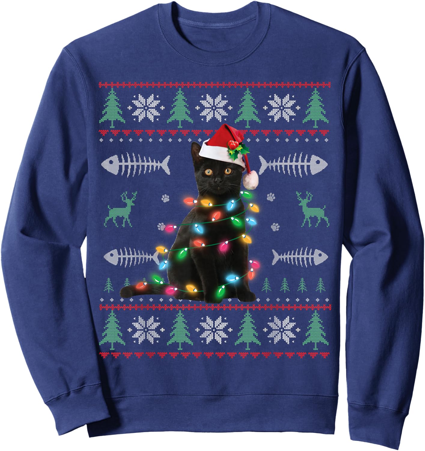 Black Cat Ugly Christmas Sweater Xmas Kitten For Adults Kids Sweatshirt - Sweatshirt | Navy
