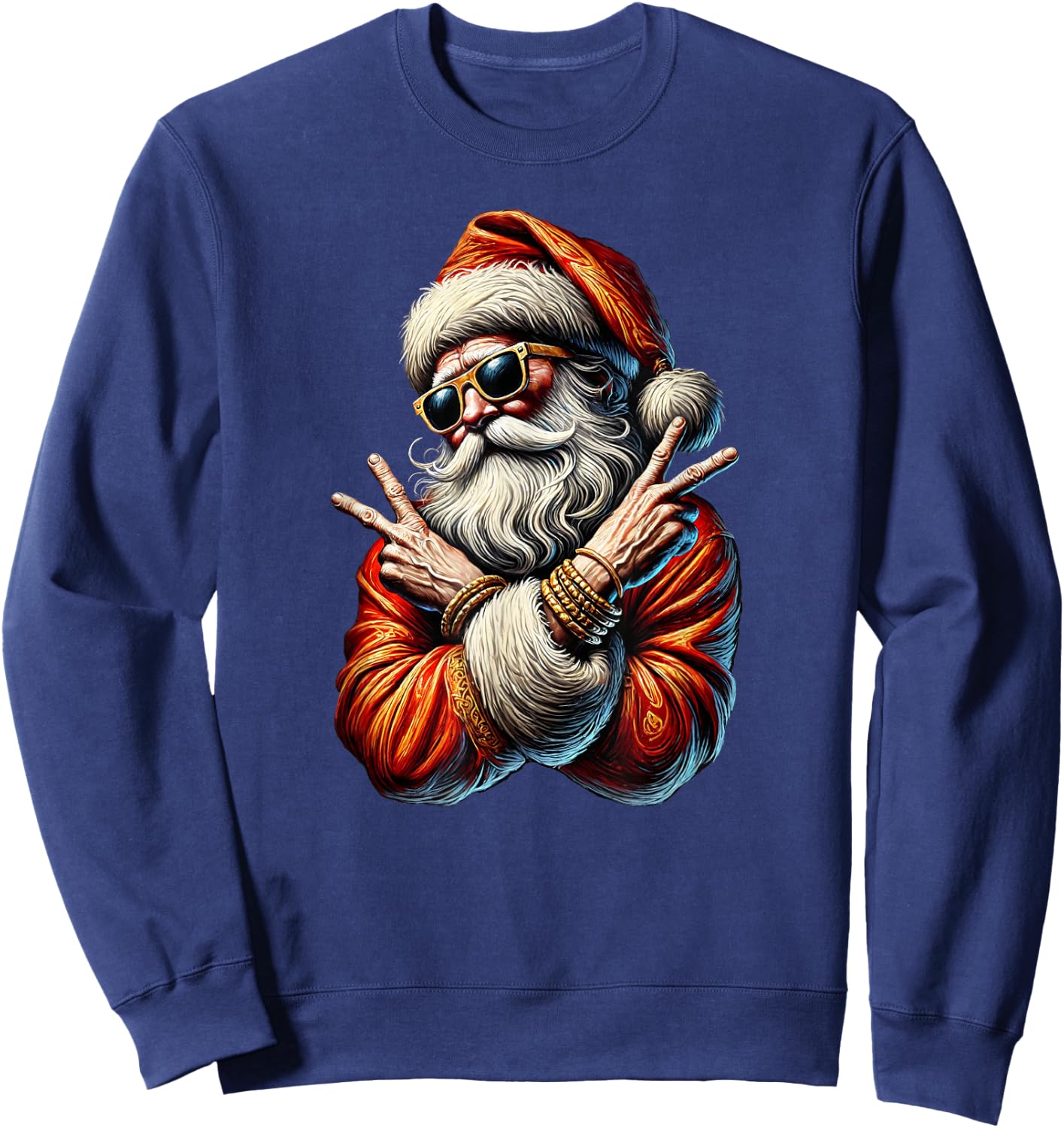 Santa Gangsta Bling Bling Christmas Cool Yule Sweatshirt - Sweatshirt | Navy