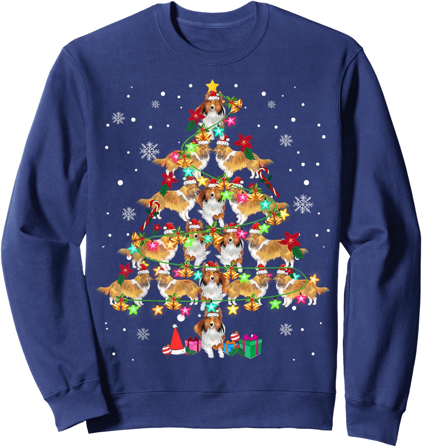 Shetland Sheepdog Christmas Tree Funny Sheltie Christmas Sweatshirt - Sweatshirt | Navy