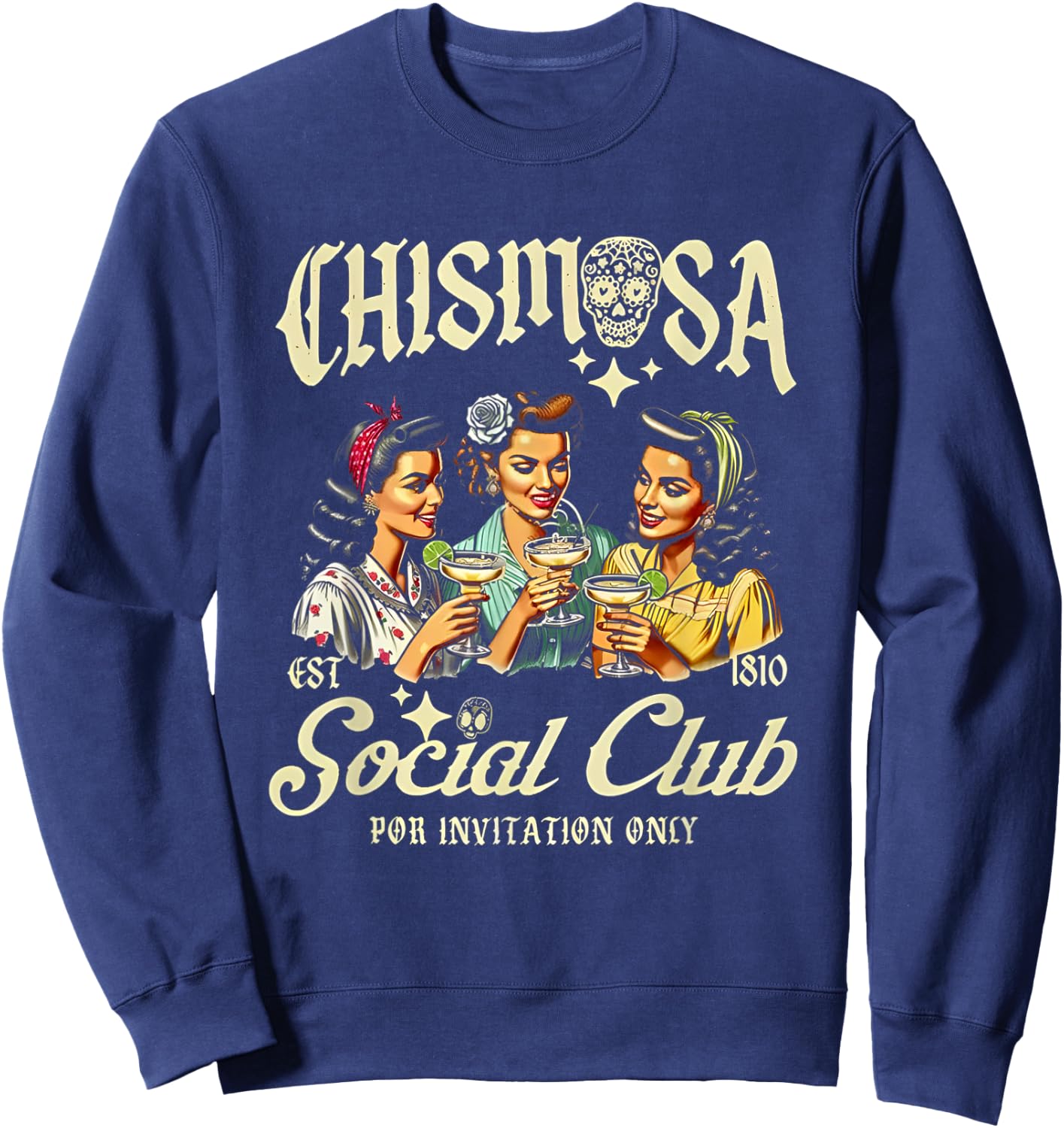 Chismosa Social Club Por Invitation Only Sweatshirt - Sweatshirt | Navy