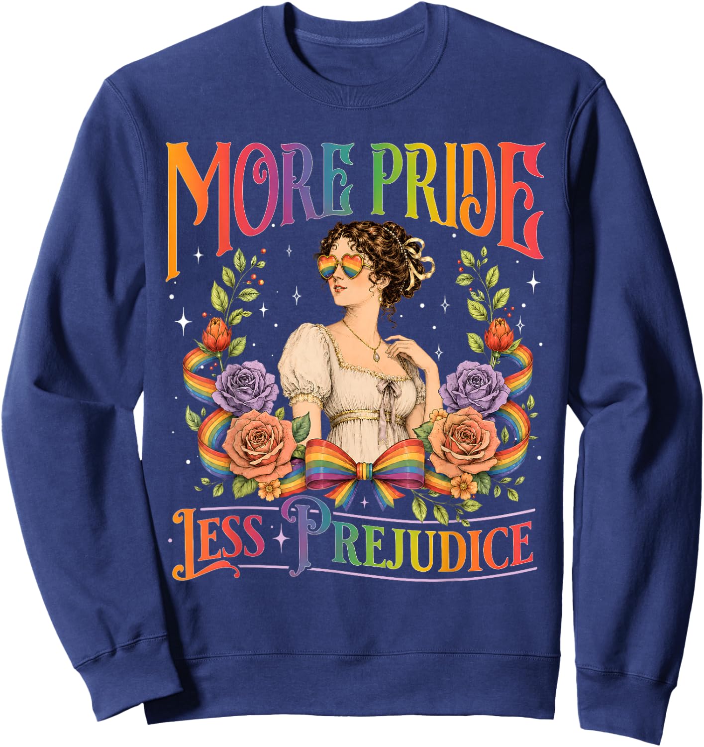 More Pride Less Prejudice Rainbow Vintage Pride Aesthetic Sweatshirt - Sweatshirt | Navy