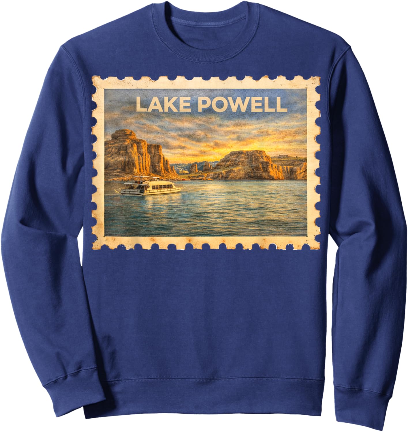 Vintage Lake Powell Retro Travel Stamp Art Sweatshirt - Sweatshirt | Navy