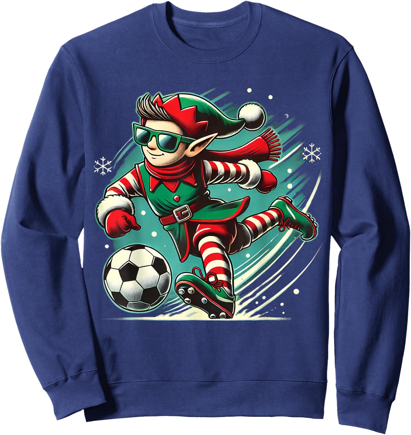 Cute Elf Playing Soccer lovers boys Girls kid teen Christmas Sweatshirt - Sweatshirt | Navy