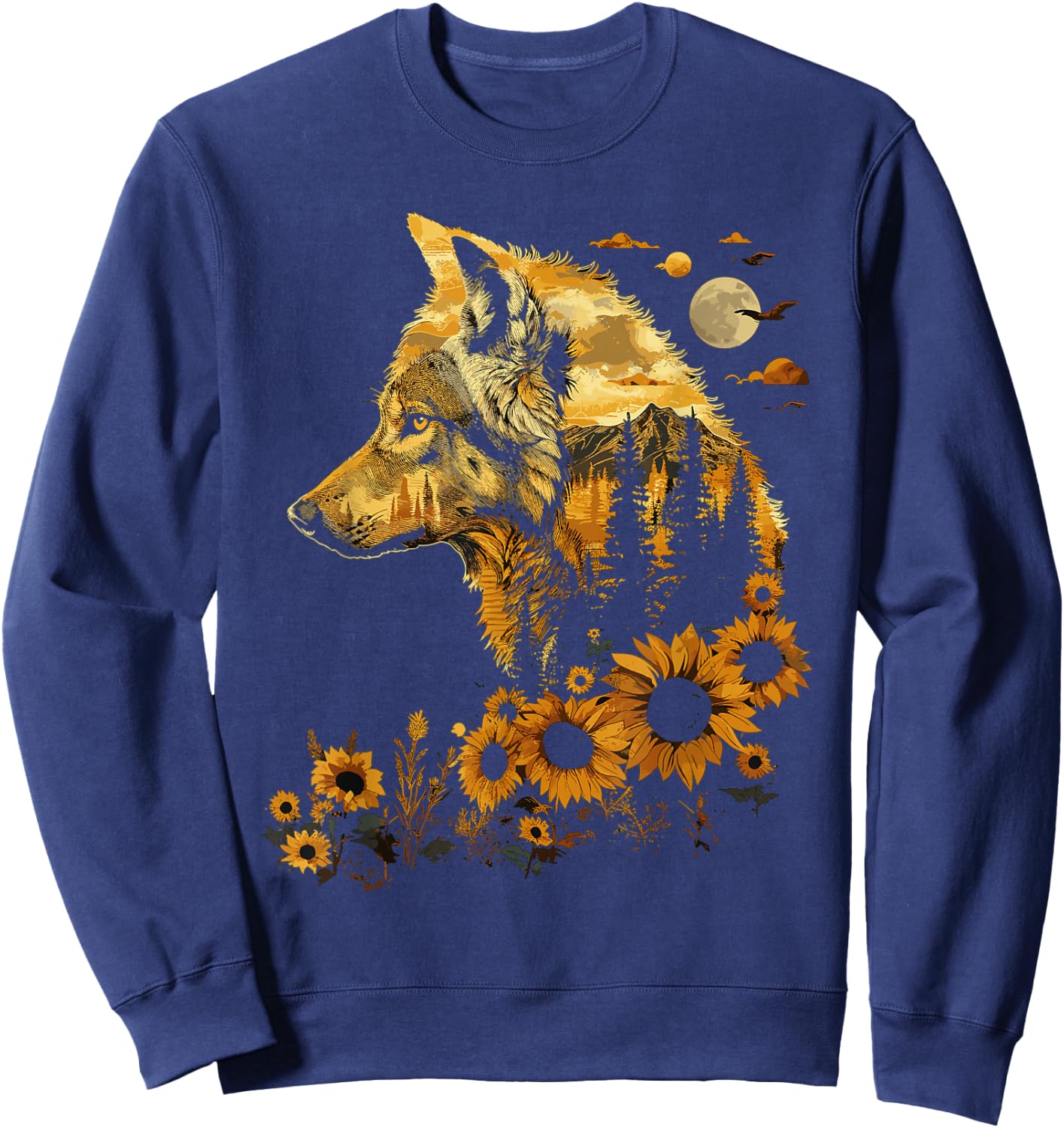 Cute Wolf Floral Sunflower Wolves Sweatshirt - Sweatshirt | Navy