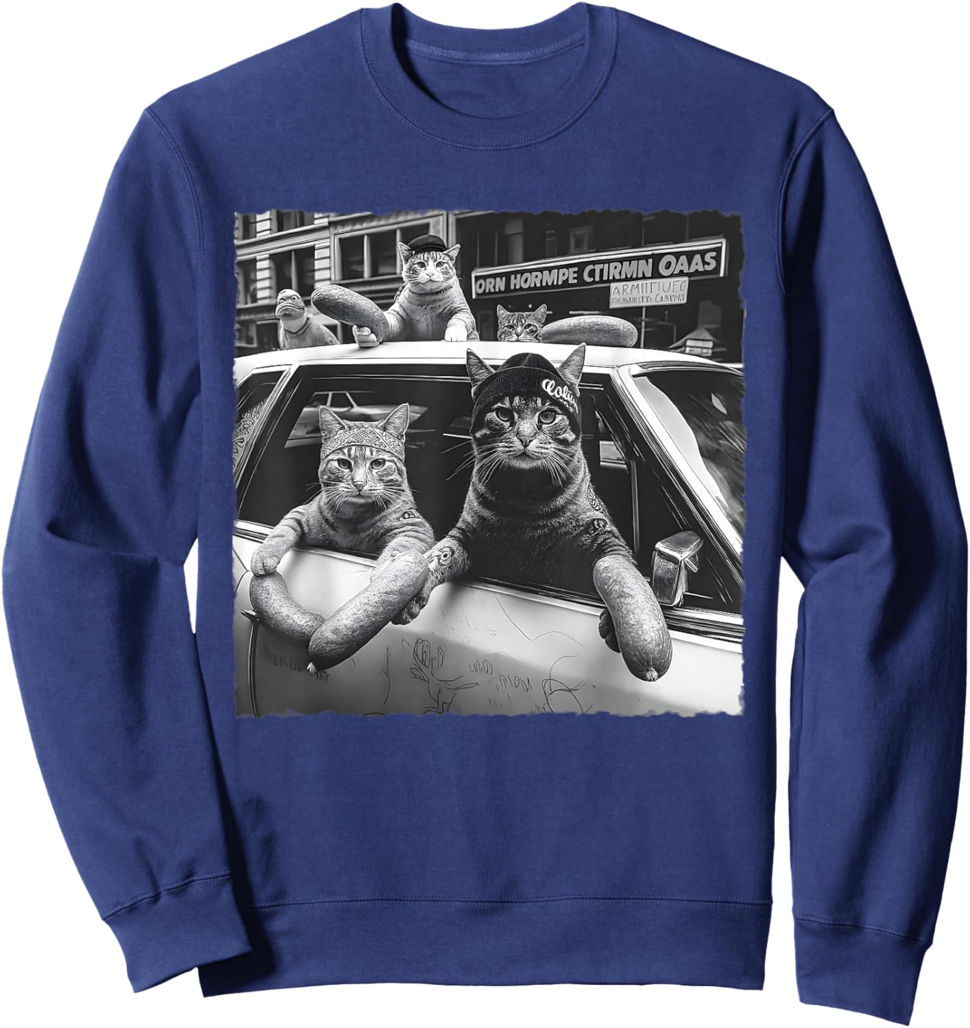 Funny Cat Gang Meme Cool Vintage Humor Sarcastic Men Women Sweatshirt - Sweatshirt | Navy