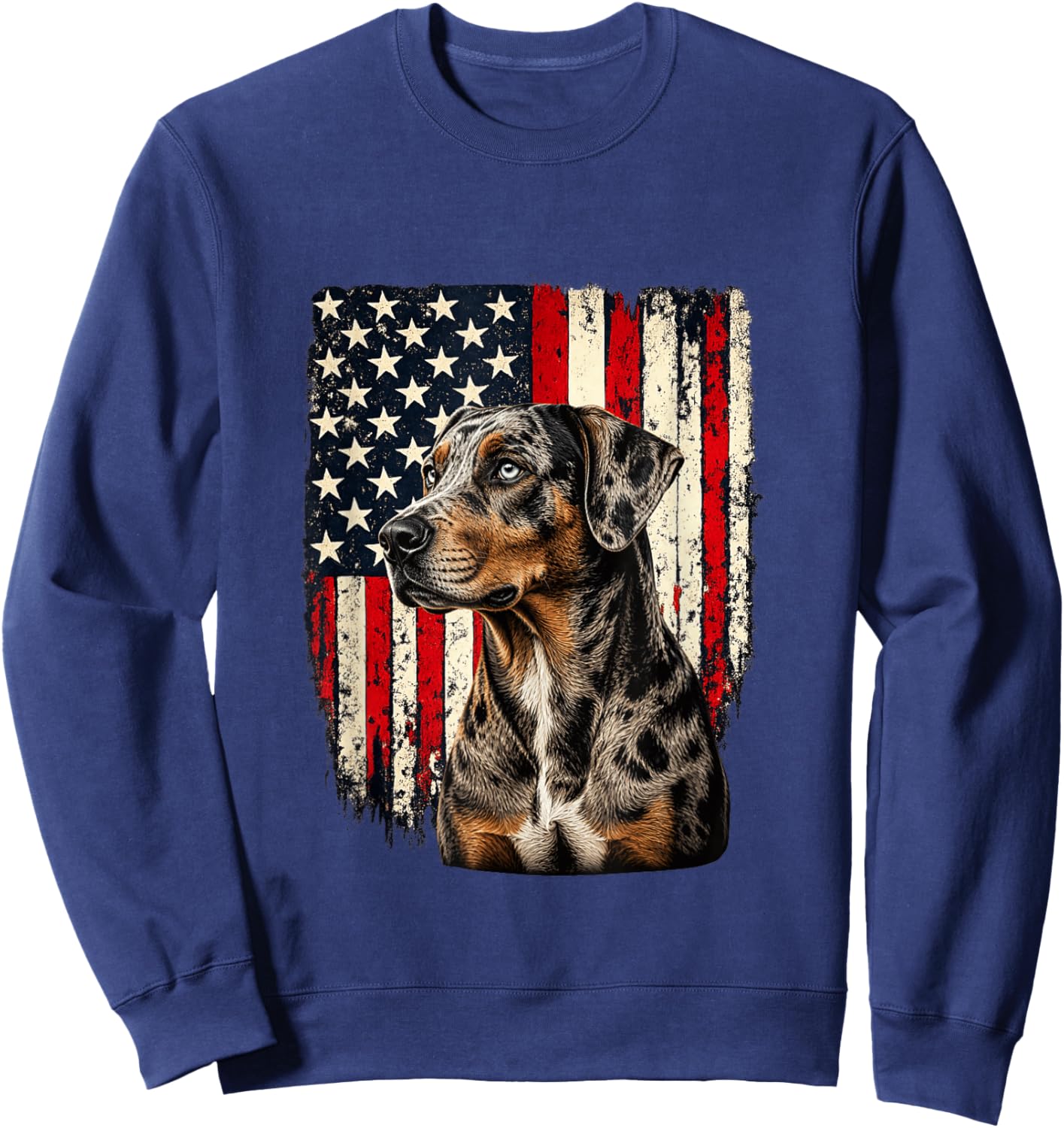 4th July USA American Flag Merle Catahoula Leopard Dog Lover Sweatshirt - Sweatshirt | Navy