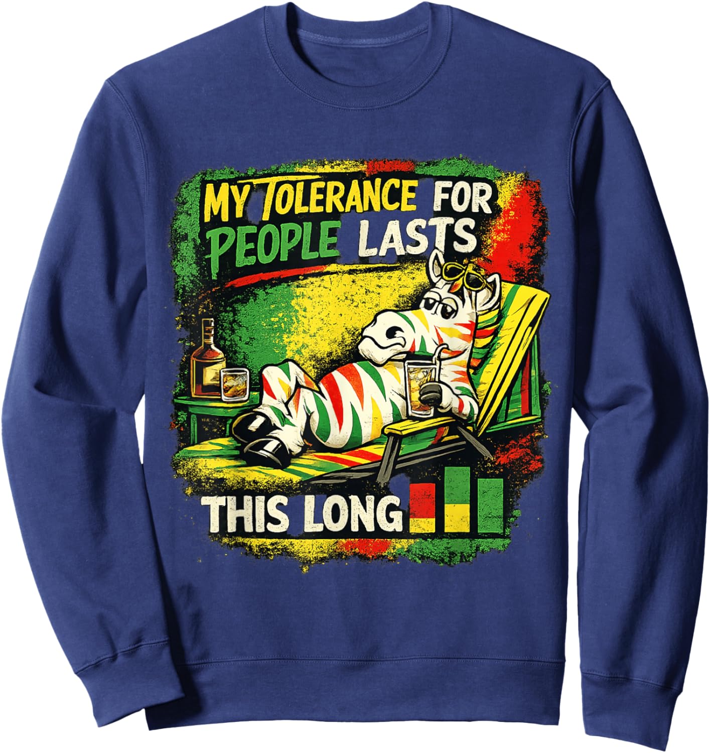 My Tolerance for People Lasts This Long Funny Zebra Humor Sweatshirt - Sweatshirt | Navy