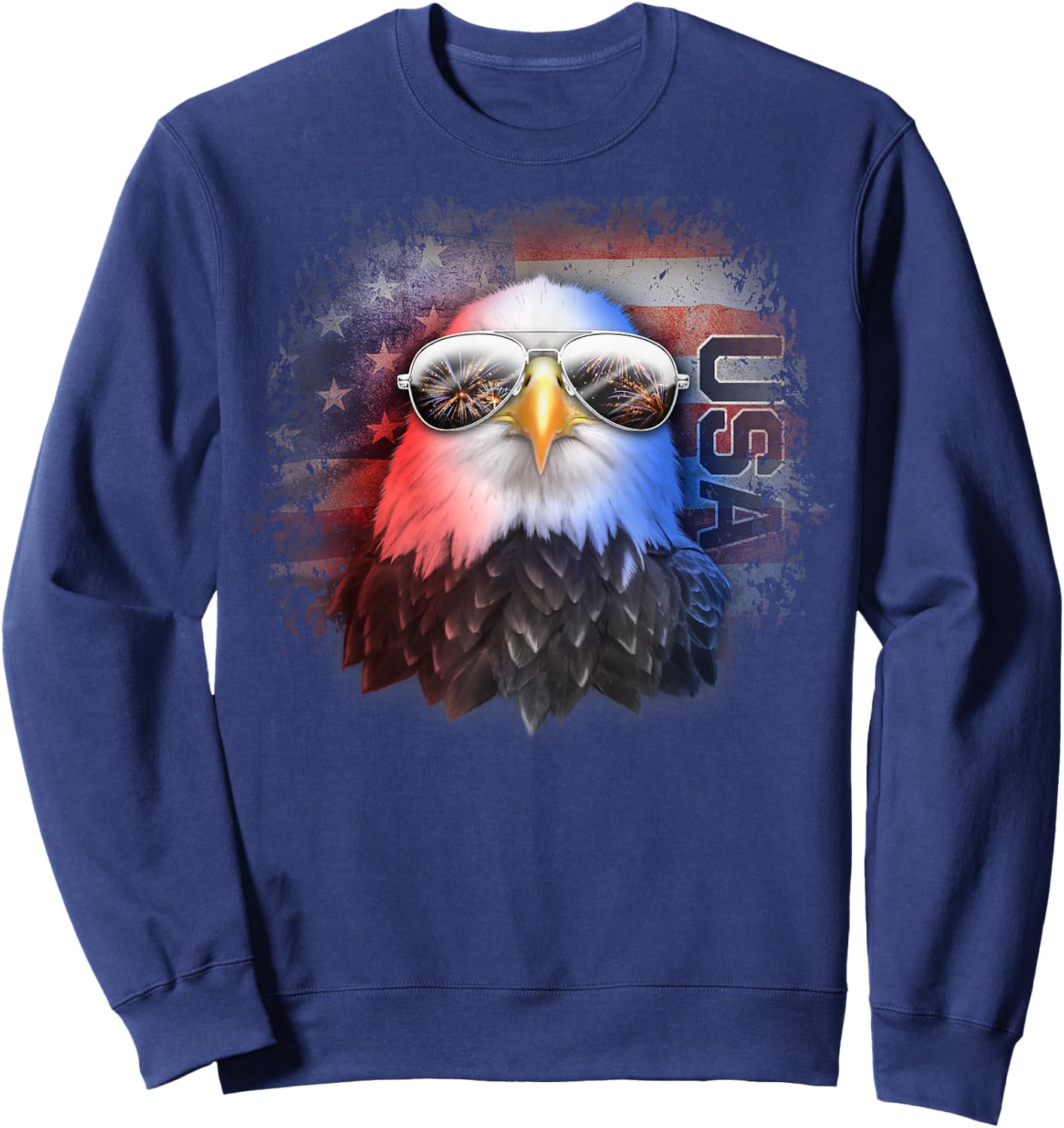 American Flag Grungy Bald Eagle Aviator With Sunglasses Kids Men Sweatshirt - Sweatshirt | Navy
