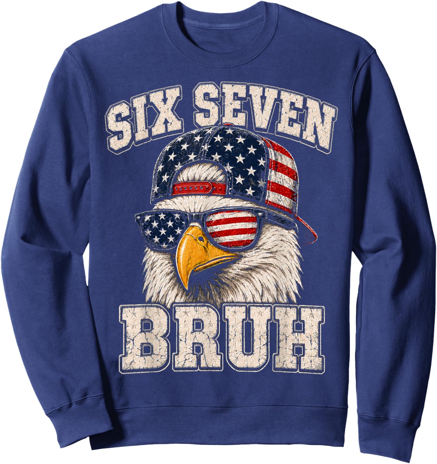 4th of July Boys Outfit 67 Six Seven Bruh American Patriotic Sweatshirt - Sweatshirt | Navy