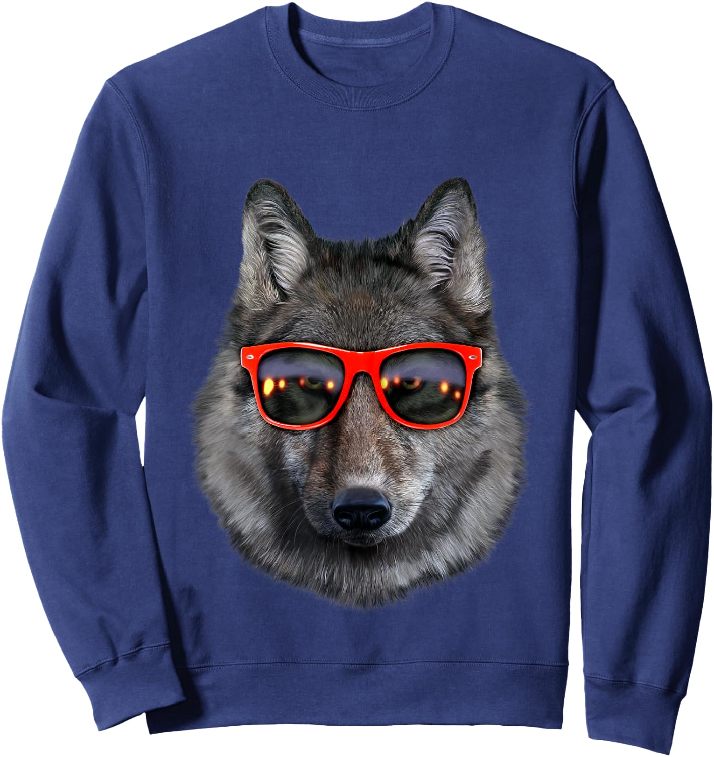 Wolf in Retro Sunglass Frame, Wolves Sweatshirt - Sweatshirt | Navy