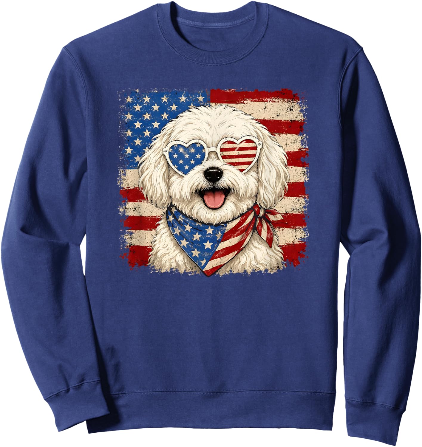 Cute Maltese Dog US America Flag Patriotic 4th of July Sweatshirt - Sweatshirt | Navy