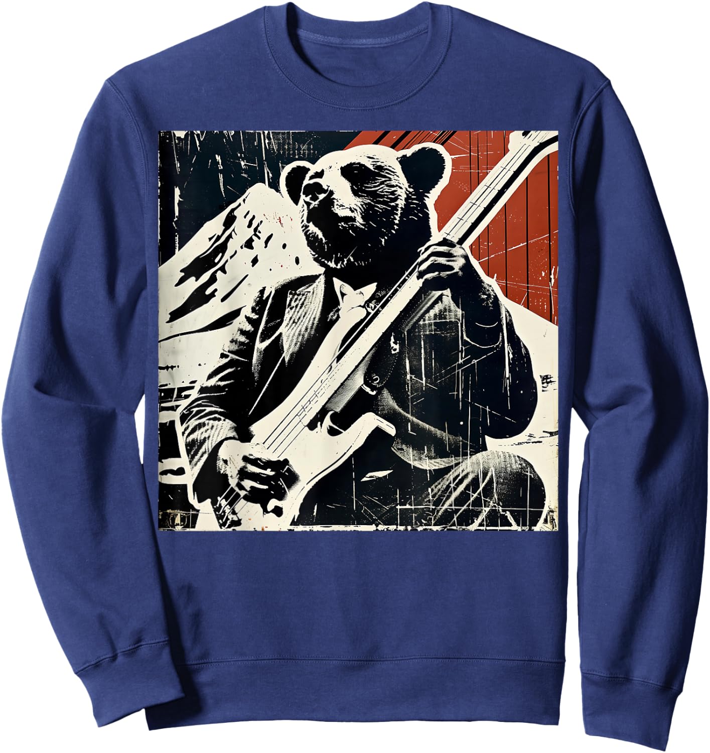 Retro Bear Playing Bass Guitar Music Lovers Guitarist Bear Sweatshirt - Sweatshirt | Navy