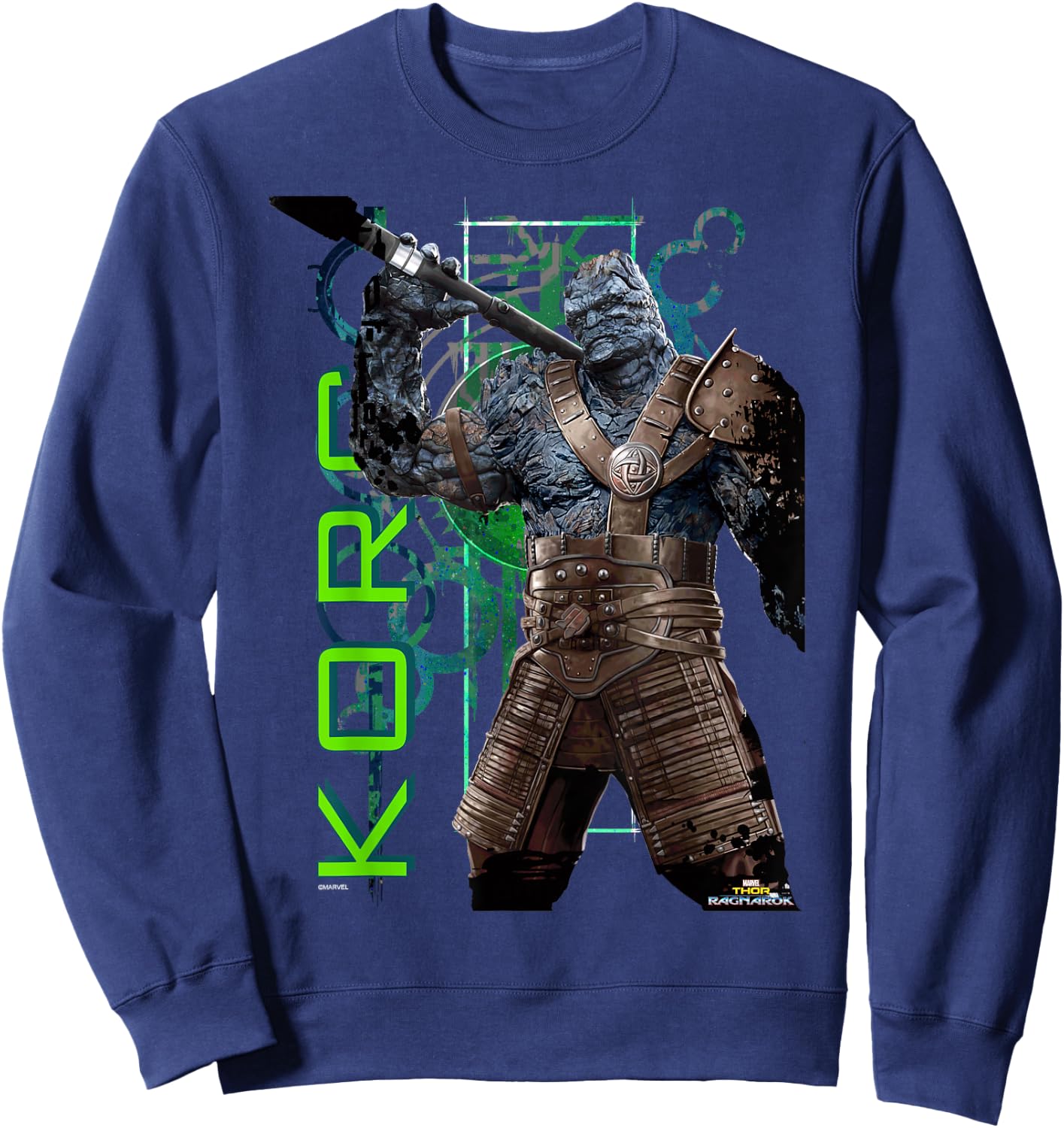 Marvel Thor Ragnarok Korg Green Symbols Graphic Sweatshirt - Sweatshirt | Navy