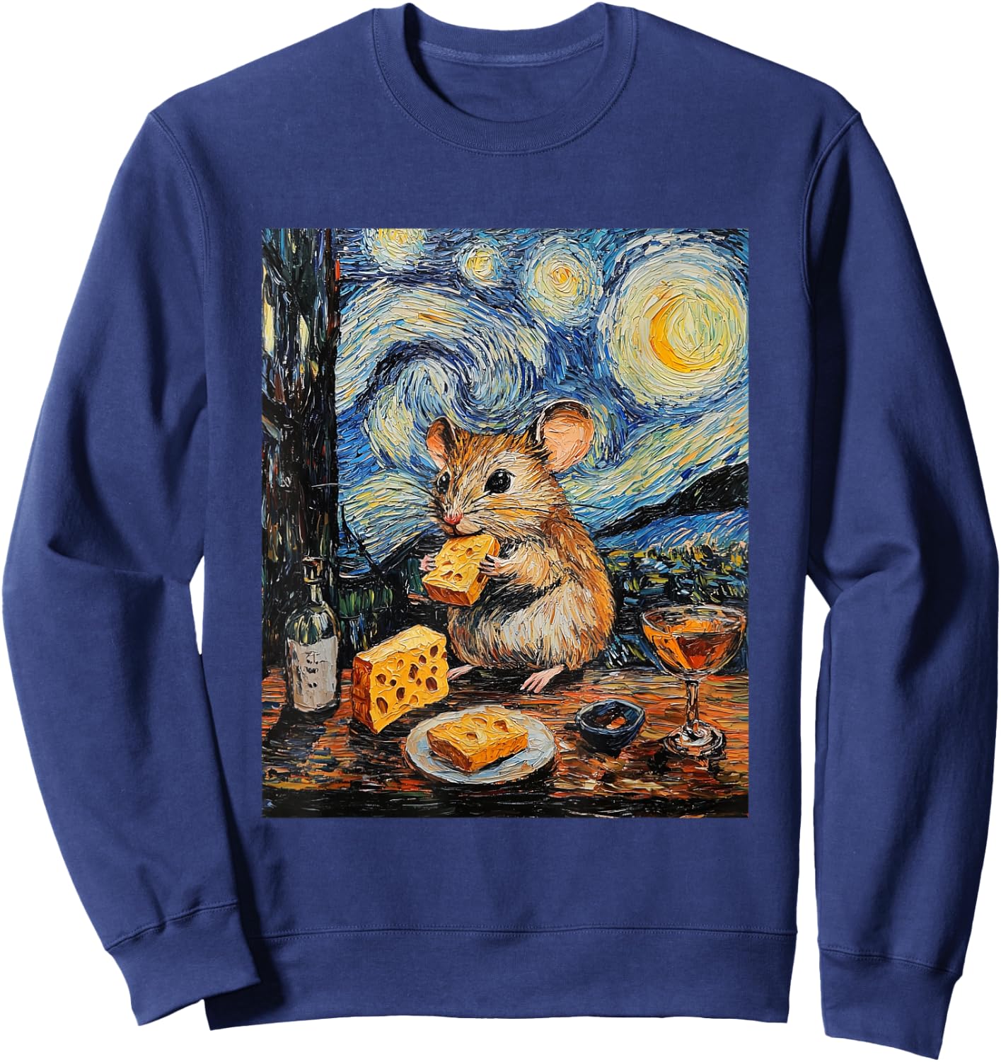 Cute Mouse Rat - Van Gogh Style - Starry Night Graphic Sweatshirt - Sweatshirt | Navy