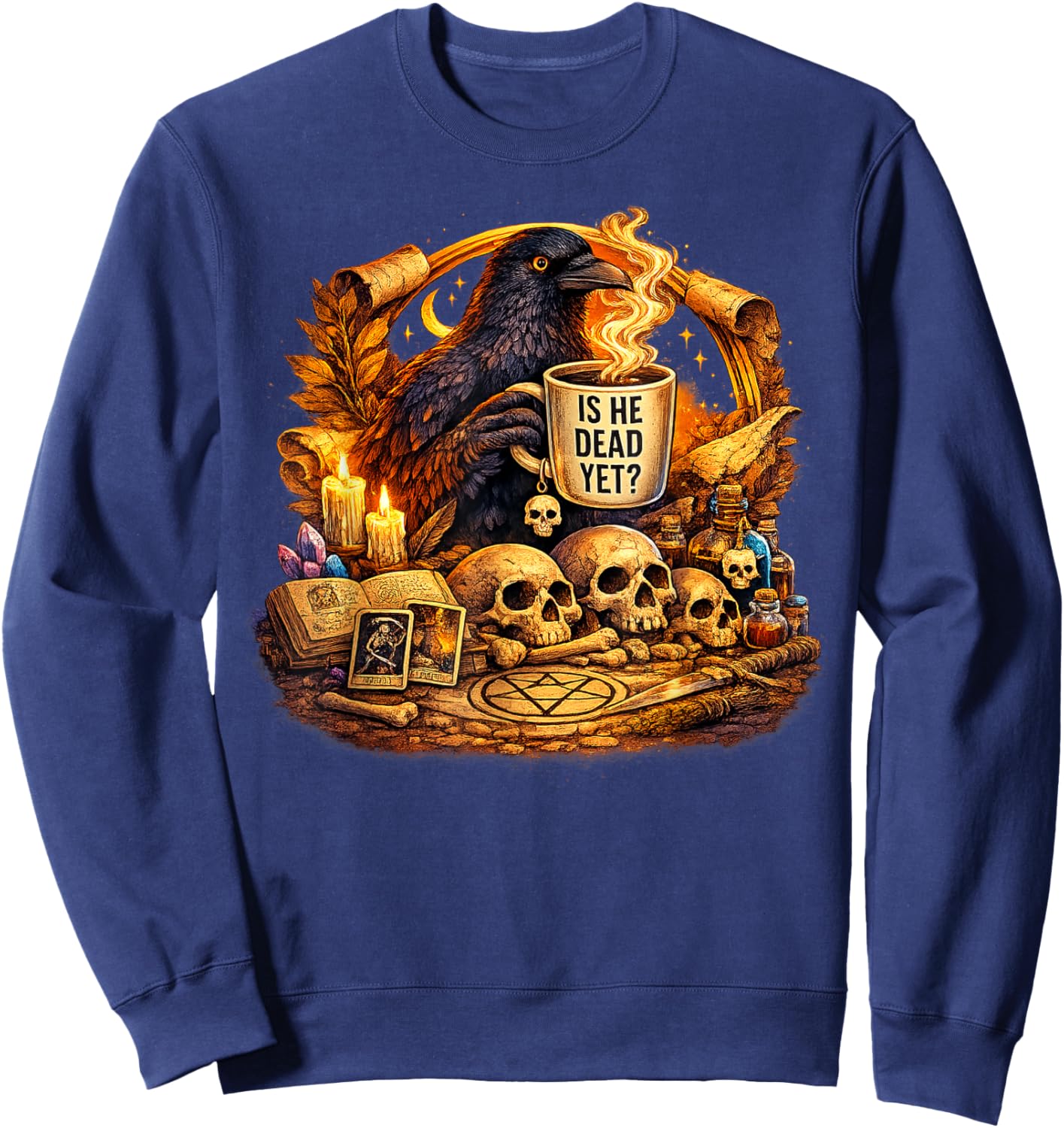 is He Vintage Dead Yet Dark Crow Raven Bird Humor Retro Sweatshirt - Sweatshirt | Navy