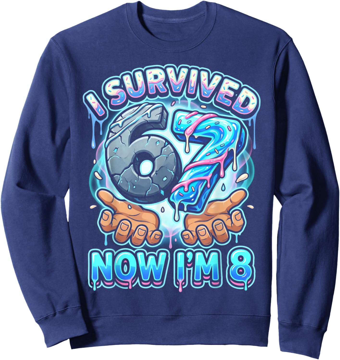 I Survived 6 7 Now I'm 8 8th Birthday Boys Sweatshirt - Sweatshirt | Navy