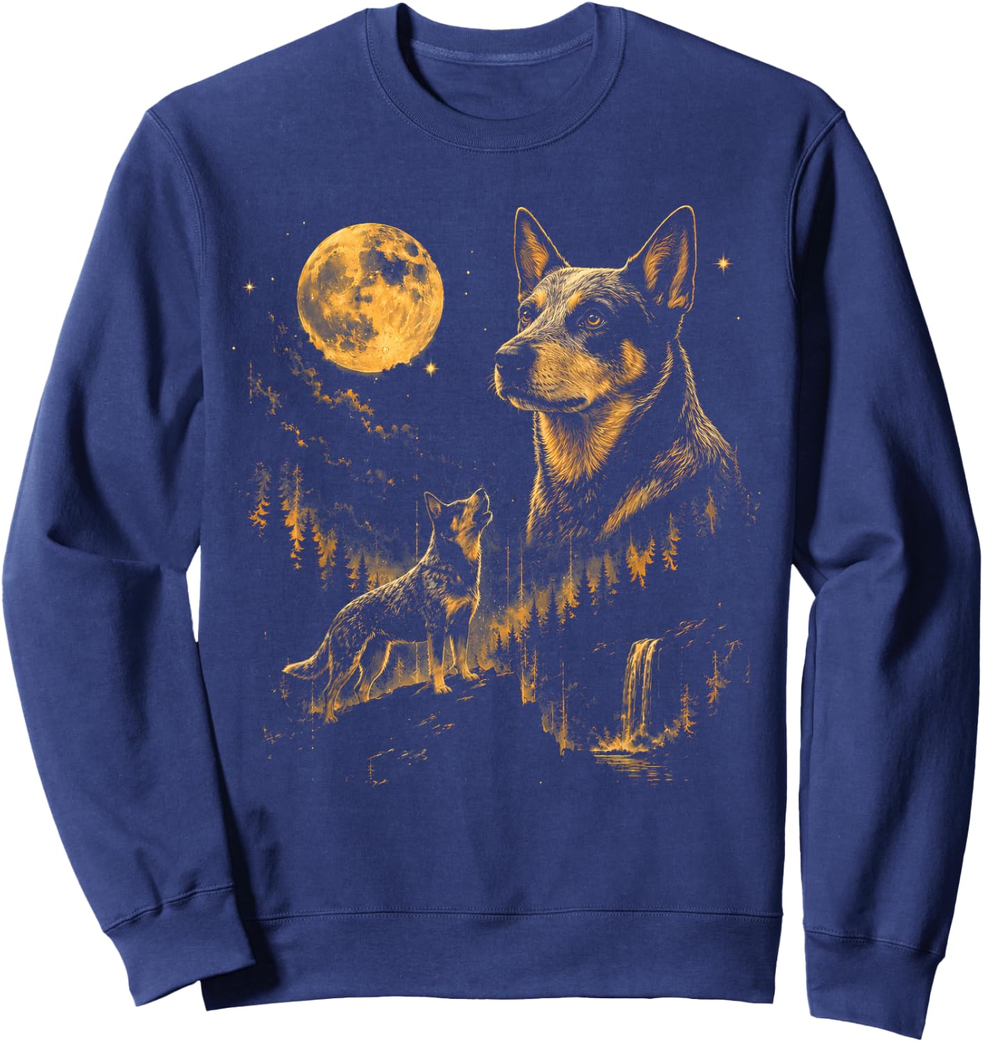 Australian Cattle Dog Howling Moon Funny Love Dog Sweatshirt - Sweatshirt | Navy