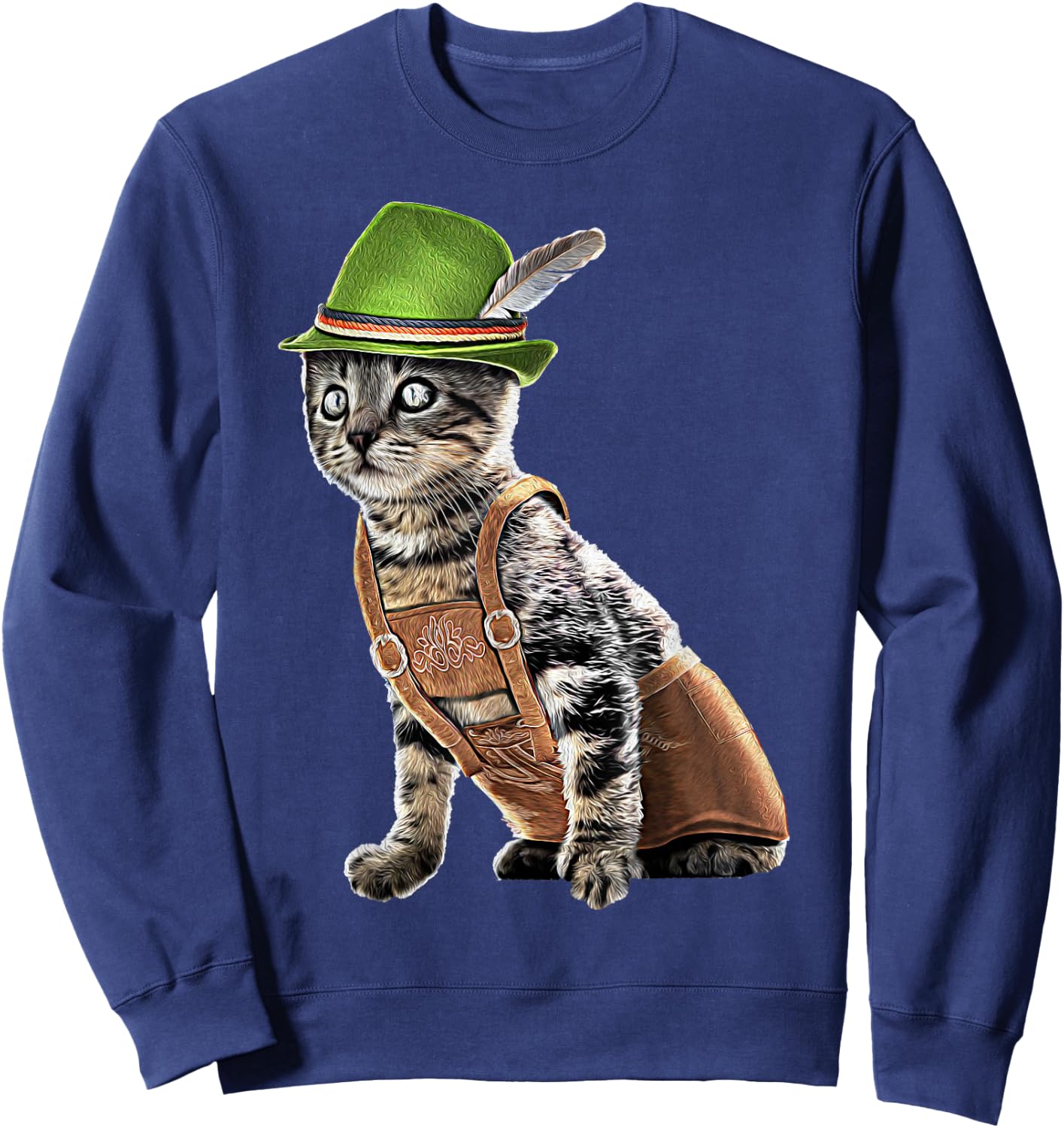 Oktoberfest Cat Bavarian Lederhosen Costume Alpine Hat Gift Sweatshirt - Sweatshirt | Navy