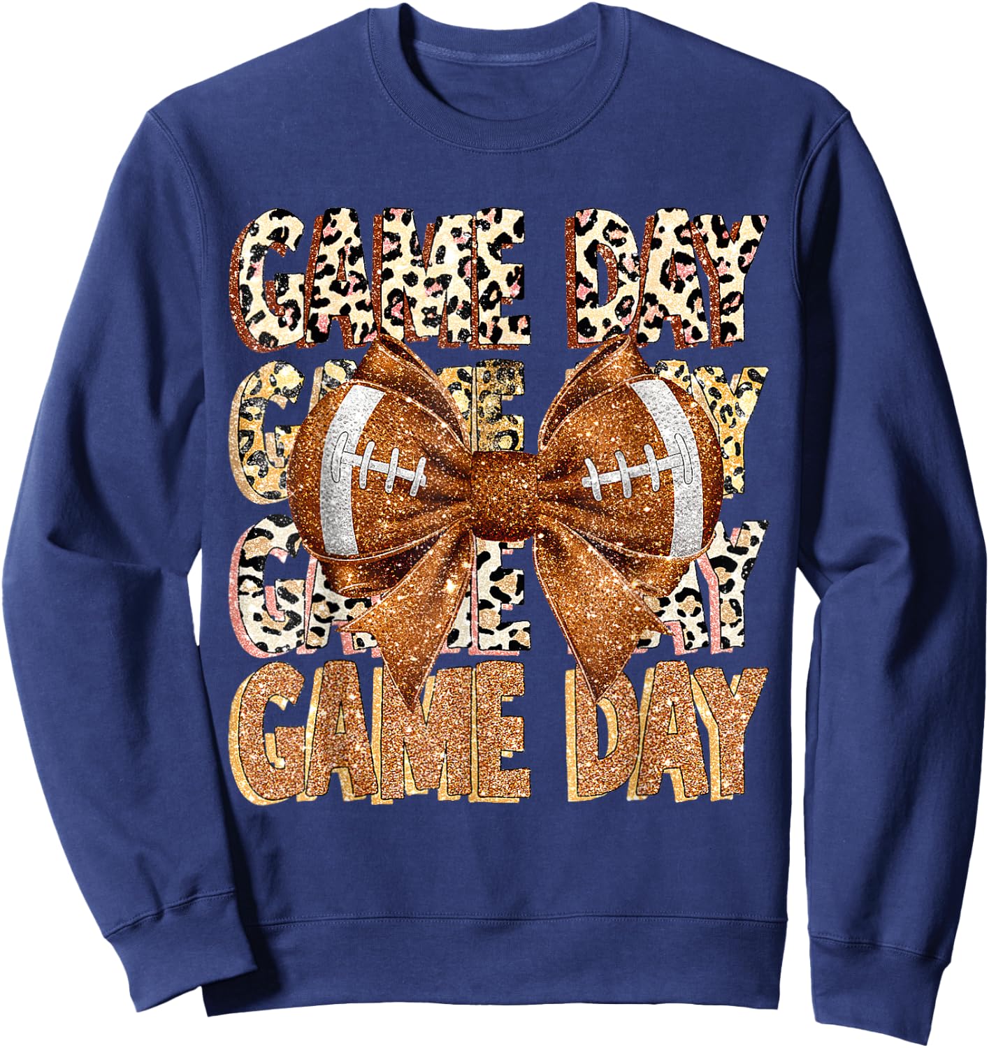Game Day Football Bling bling Coquette Bow leopard trendy Sweatshirt - Sweatshirt | Navy