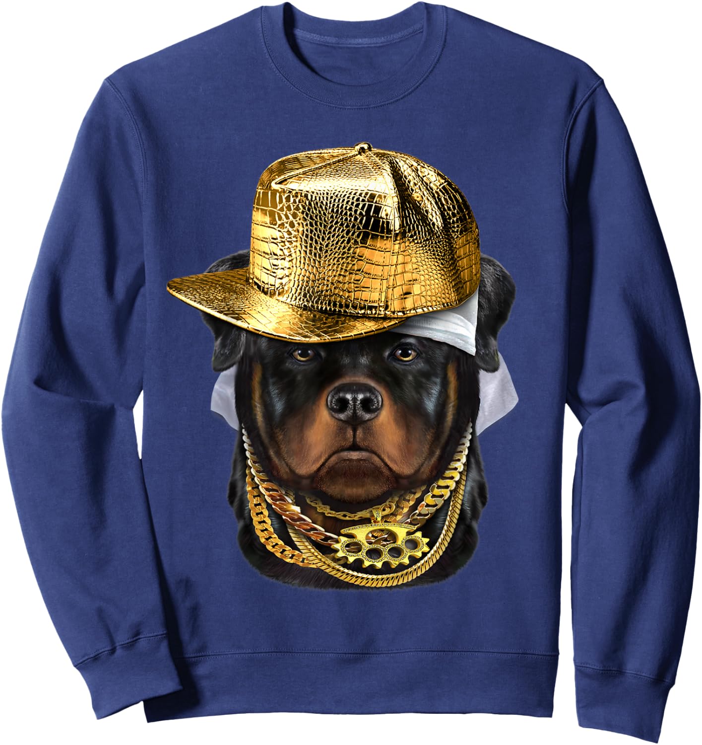 Rottweiler Dog wearing Hip Hop Rapper Cap Sweatshirt - Sweatshirt | Navy