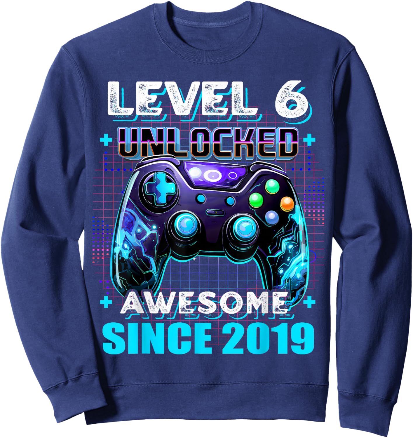 6th Birthday Boy Level 6 Gamer 6 Year Video Game Party Sweatshirt - Sweatshirt | Navy