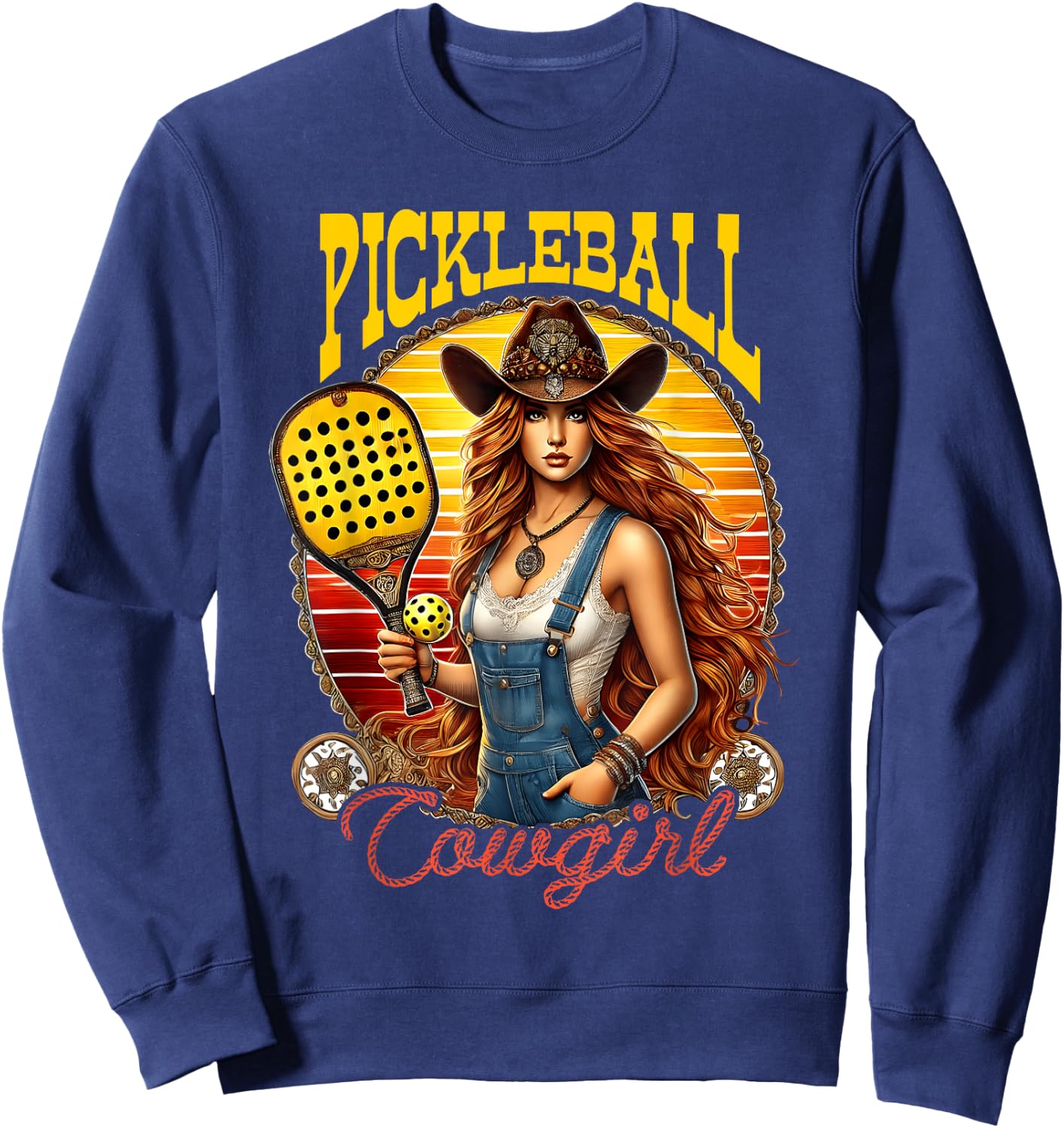 Pickleball Cowgirl Western Girl Funny Pickleball Player Sweatshirt - Sweatshirt | Navy