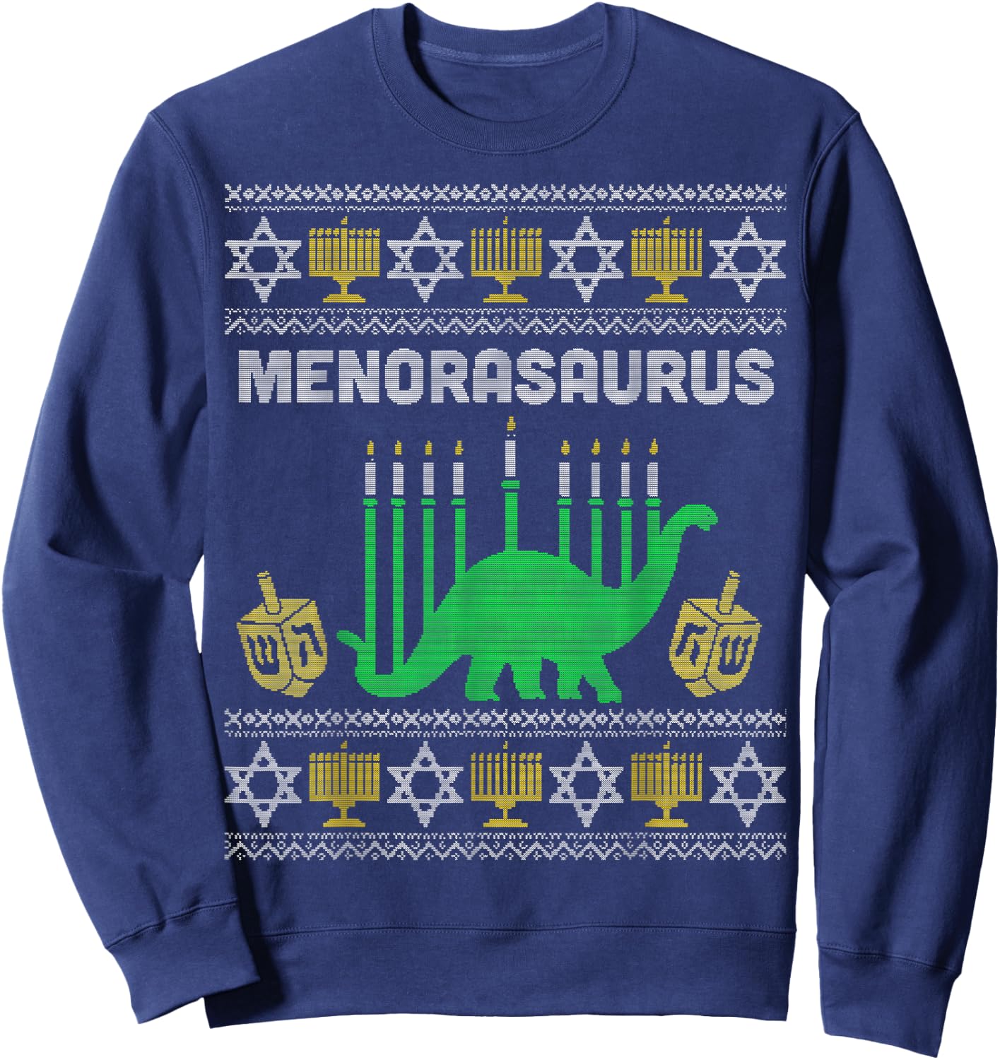 Menorasaurus Shirt, Kids Hanukkah Gift, Chanukah Menorah Sweatshirt - Sweatshirt | Navy