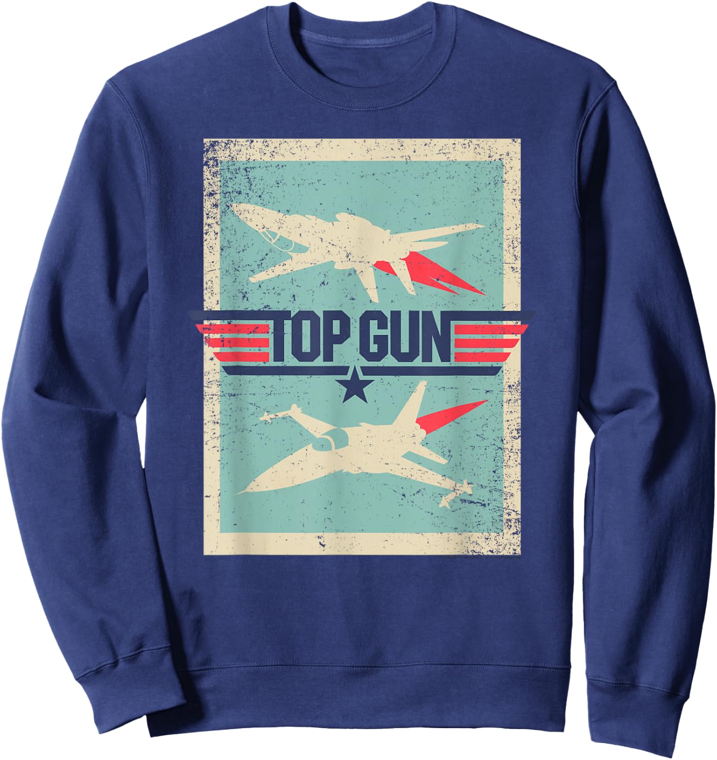 Top Gun Inverted Cutout with Distressing Action Movie Sweatshirt - Sweatshirt | Navy