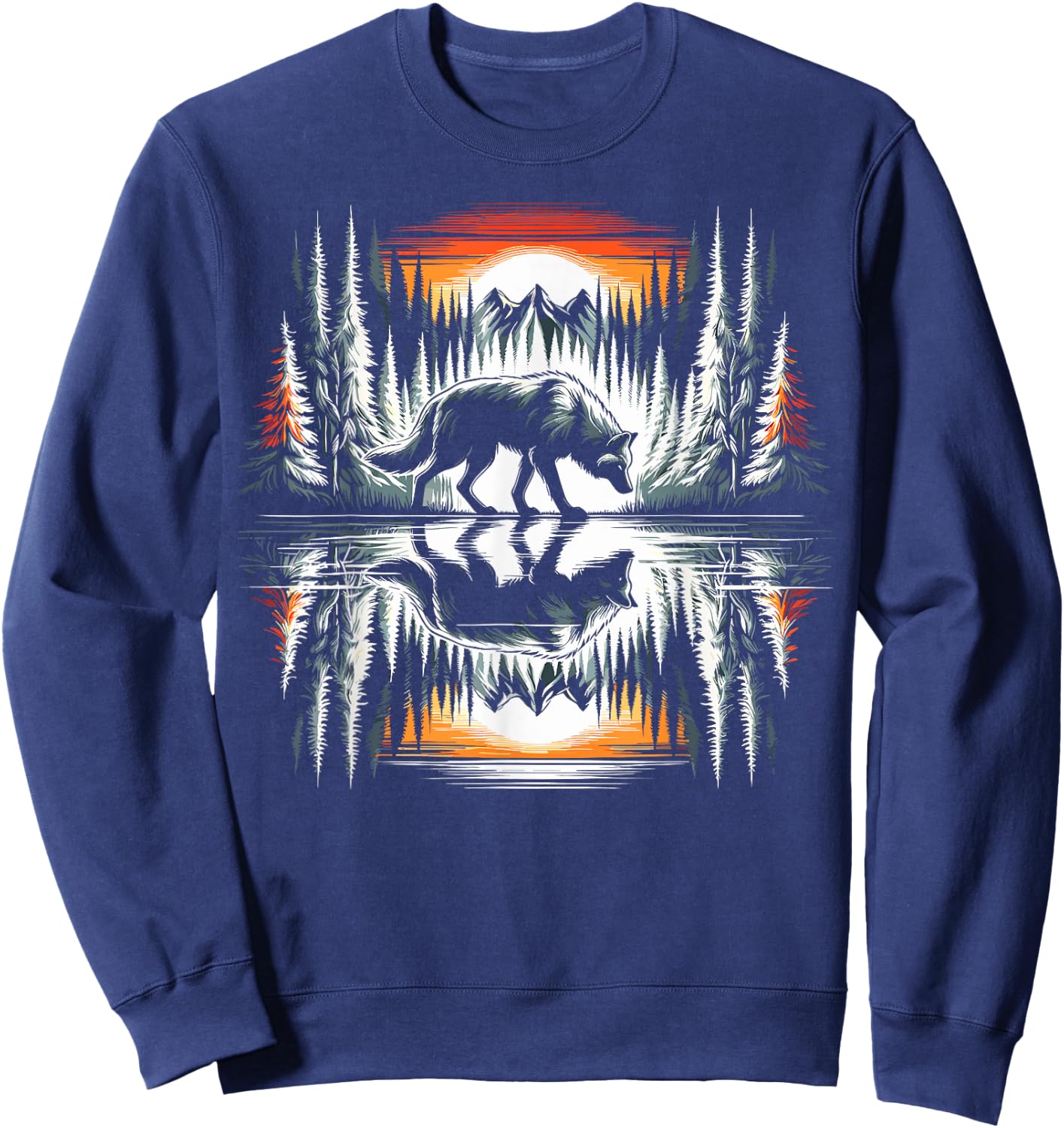 Wolf Forest Nature Wildlife Sweatshirt - Sweatshirt | Navy