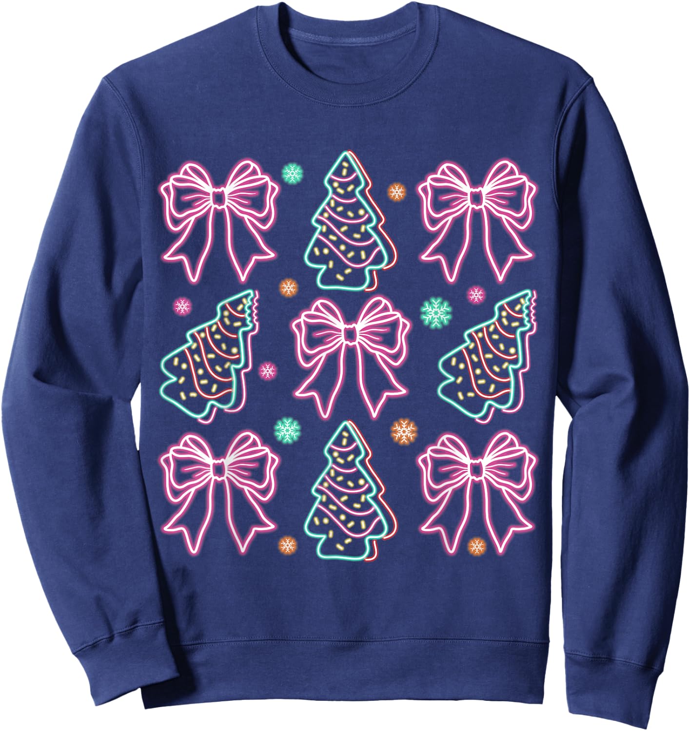 Neon Coquette Bow Santa Christmas Tree Cake Girly Xmas Women Sweatshirt - Sweatshirt | Navy