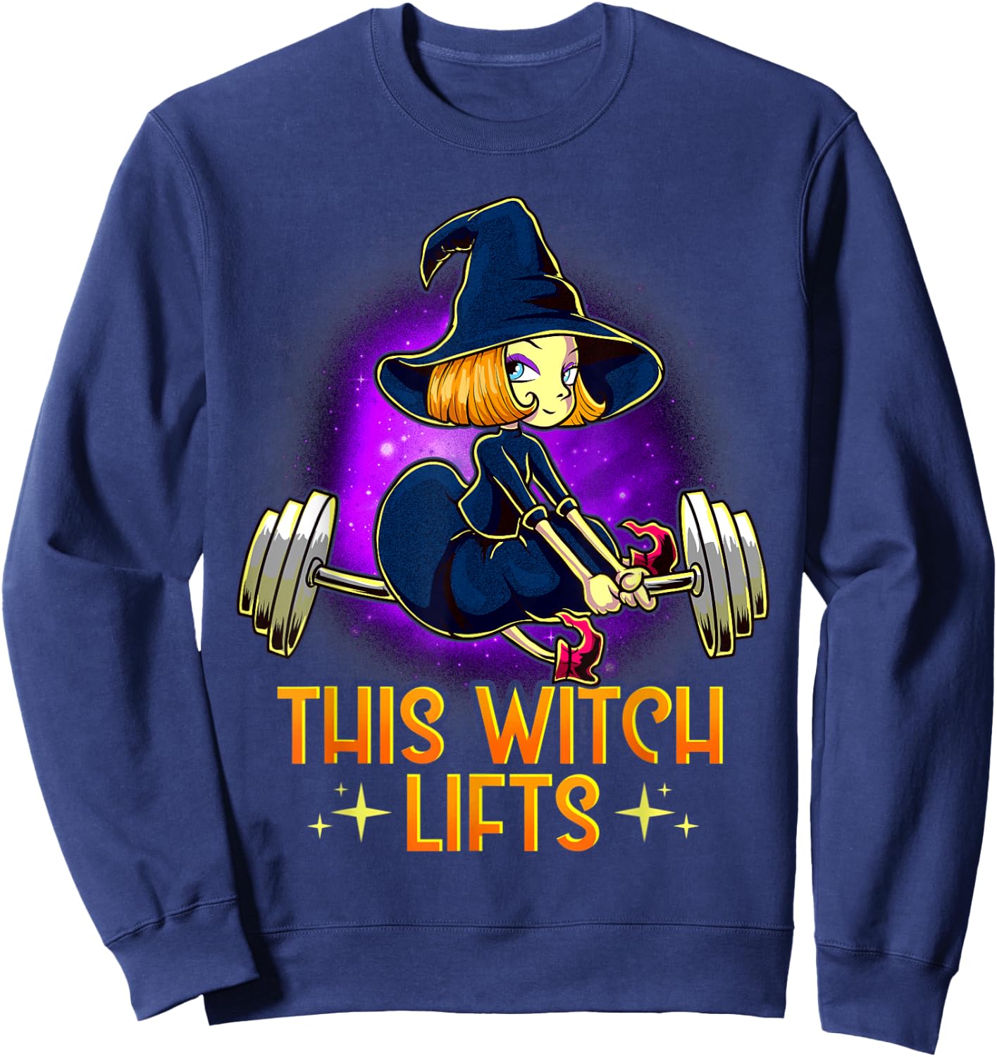 This Witch Lifts Funny Halloween Barbell Fitness Gym Witch Sweatshirt - Sweatshirt | Navy