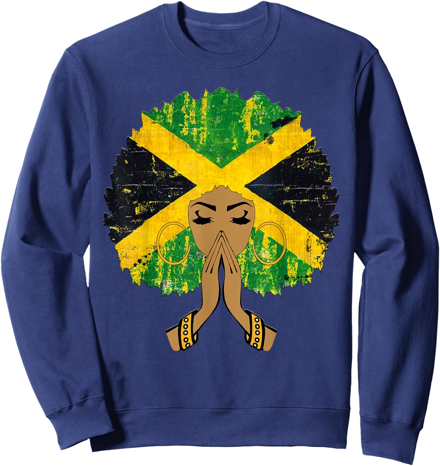 Jamaican Flag Black Woman Melanin Queen Afro Gift Sweatshirt - Sweatshirt | Navy