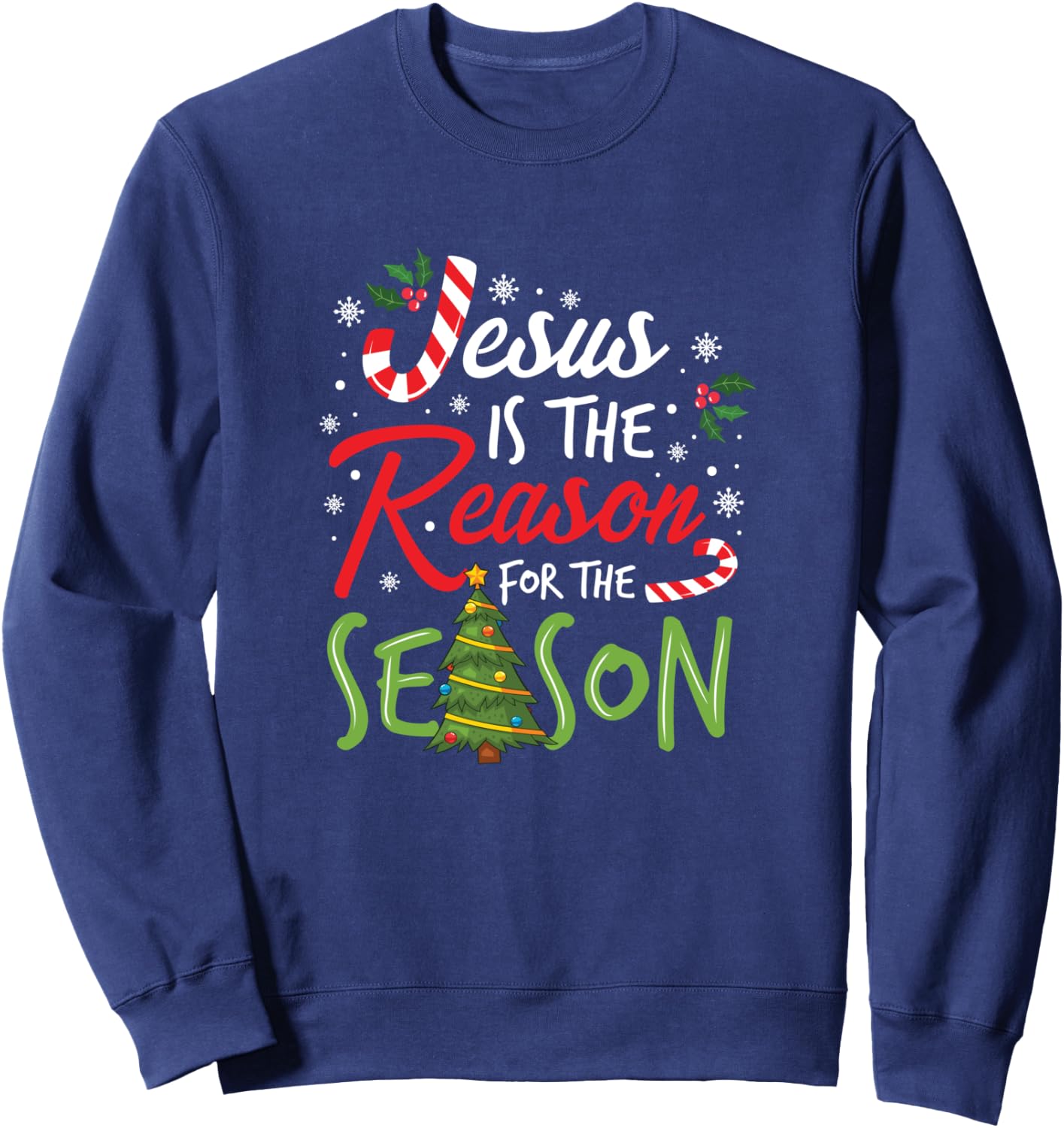 Girls Jesus is The Reason for The Season Christmas Christian Sweatshirt - Sweatshirt | Navy